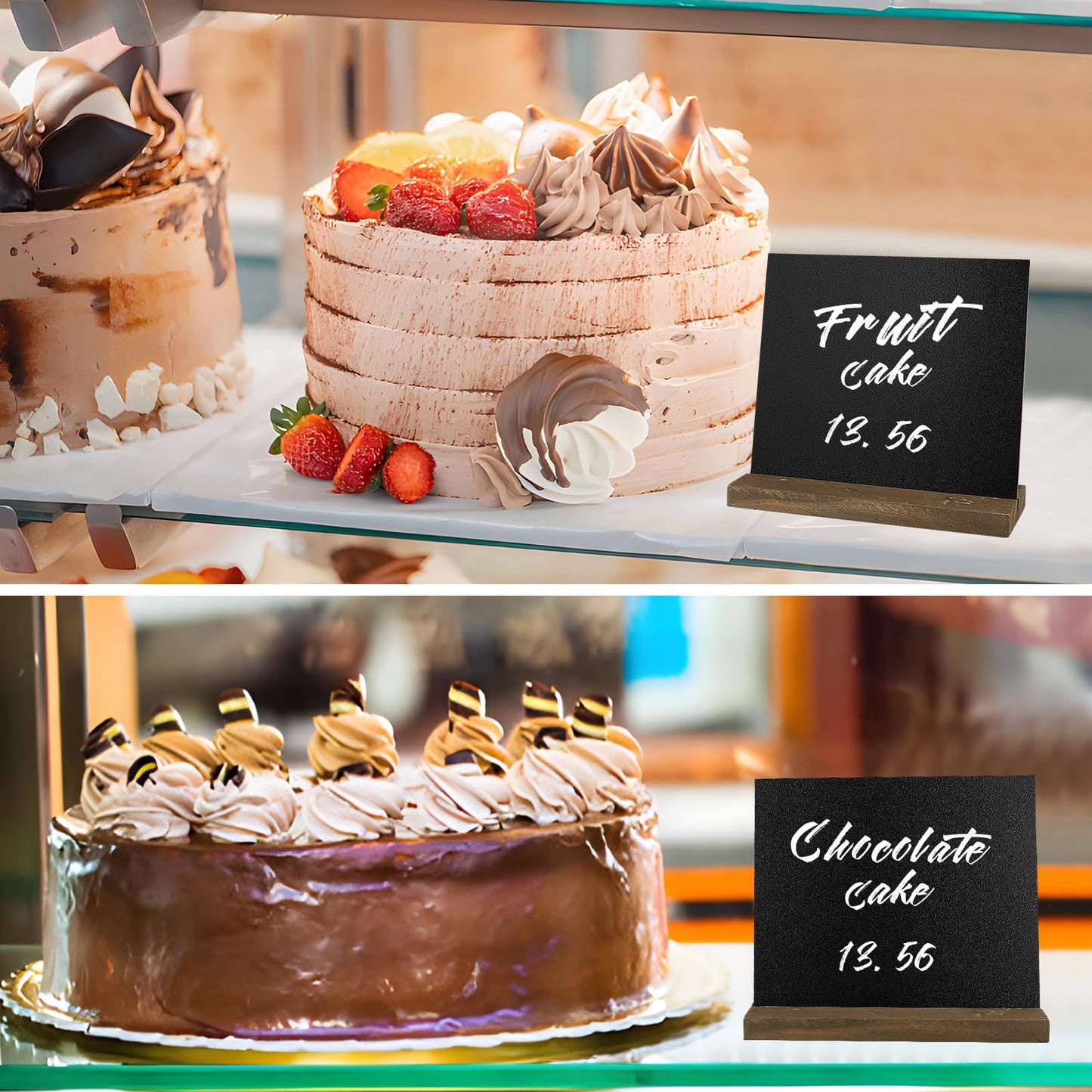 8 Stück Schiefertafel Zum Beschriften Kreidetafel Klein Mit Rustikalen Holzständern Buffet Schilder Preisschilder Aufsteller Getränkekarte für Bar Café Geburtstag Hochzeit,Enthält 3 Stifte (Stil 1)