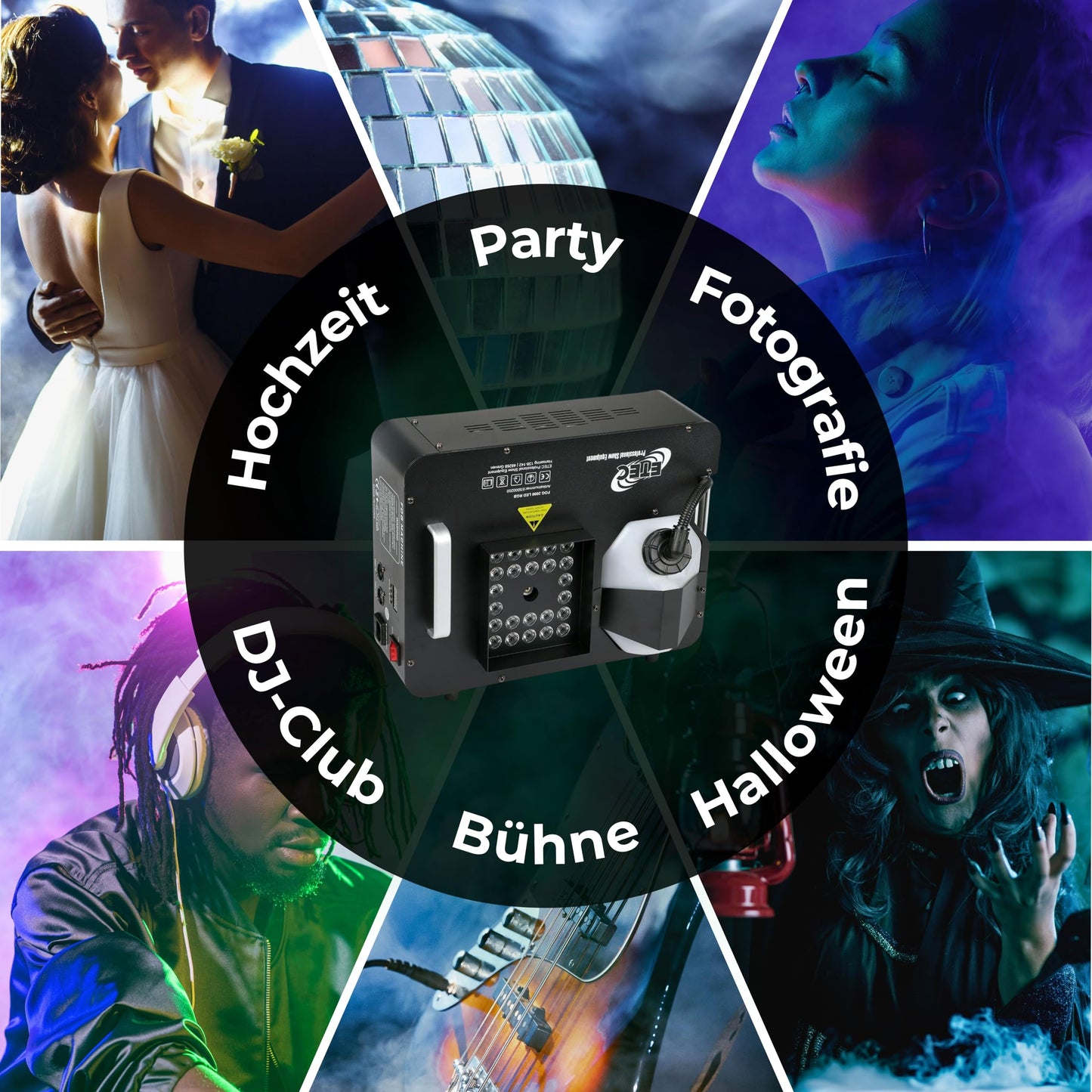 ETEC Professional FOG 2000 LED – 1600W Vertikal-Nebelmaschine mit RGB 3in1 LEDs & DMX – CO2 Effektmaschine für Party, Disco, Club & DJ Events
