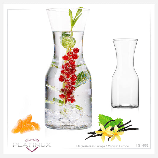 PLATINUX Karaffen 600ml, max. 1,1 Liter aus Glas 2 Stück Wasserkaraffe Wasserkrug Glaskanne Getränkekaraffe Kanne