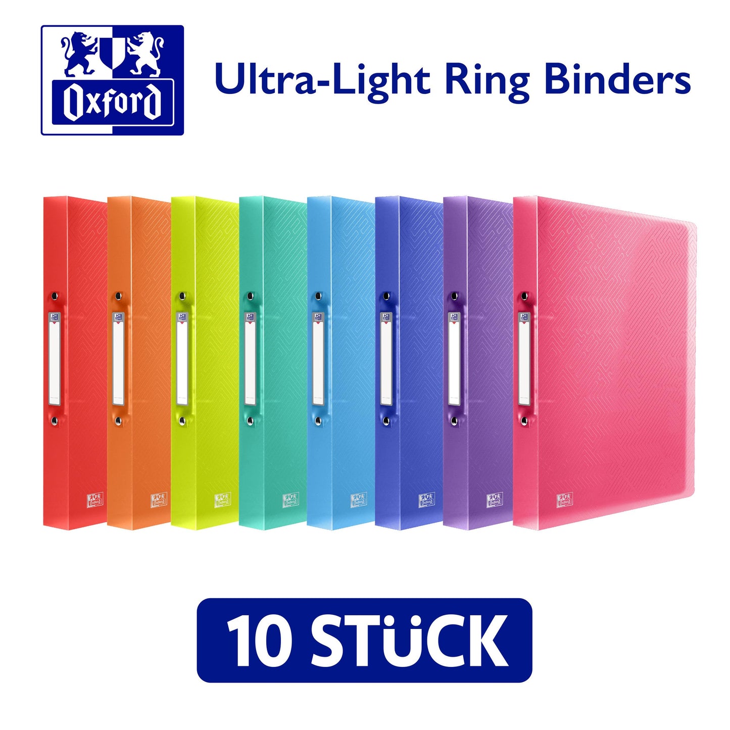 Oxford Ringbuch A4, Rückenbreite 4 cm, 2 Ringe, Kunststoff, 8 Farben, 10 Stück