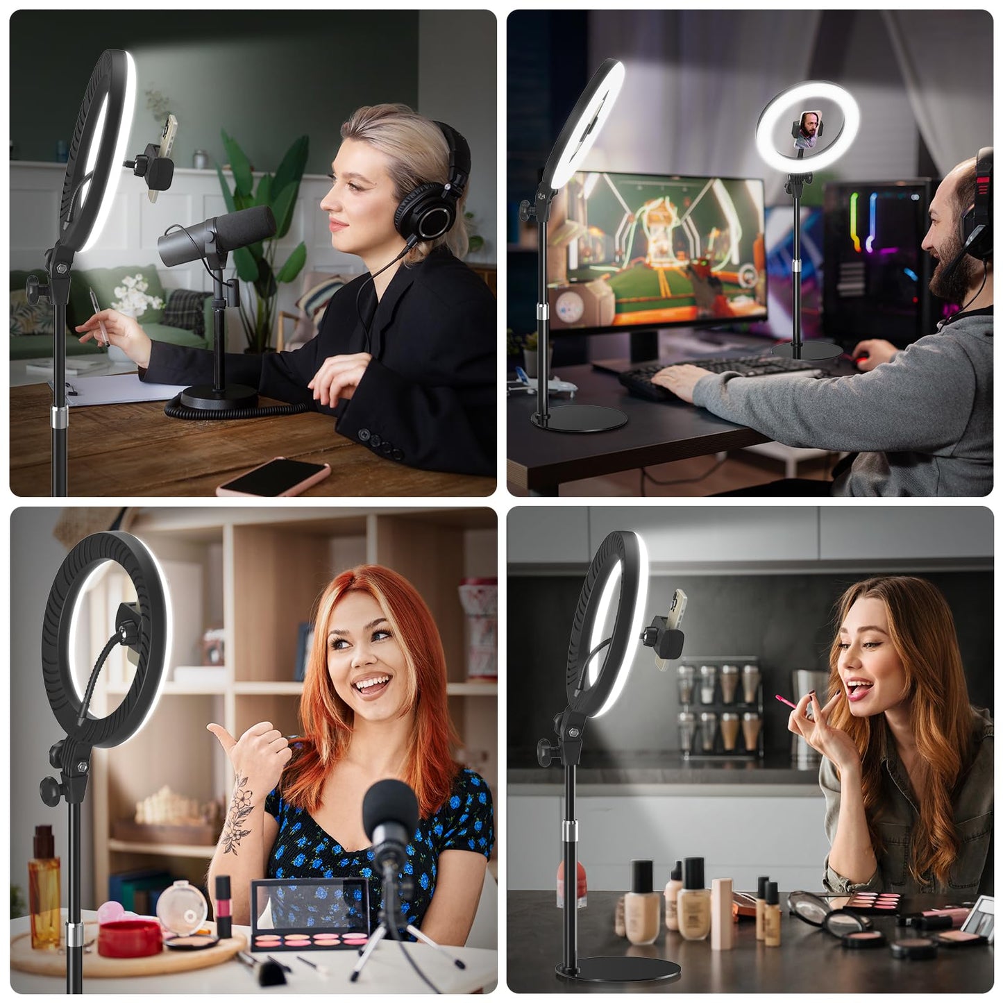 Ringlicht mit Stativ Handy Laptop Videokonferenz Licht,Evershop 10.5” Ring Light Ringleuchte LED 3 Lichtfarben+10 Helligkeiten 360°Drehbar Schreibtisch Streaming Beleuchtung Licht YouTube Tiktok