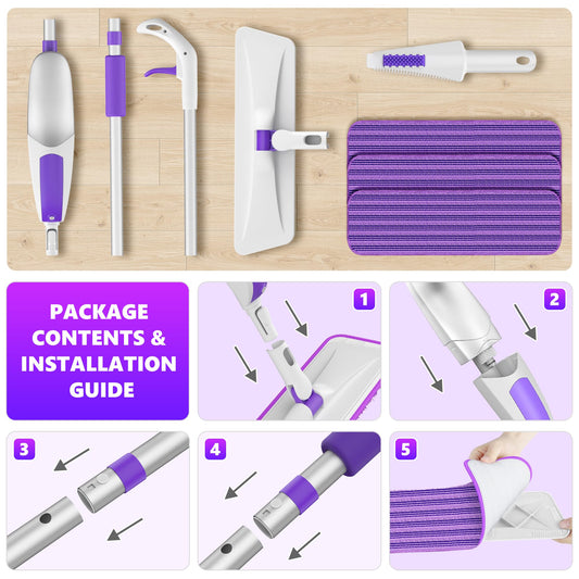 Wischer mit Sprühfunktion Sprühwischer - SEVENMAX Wischmopp Bodenwischer mit Sprühfunktion und 3 Mikrofaser Bezug 550ML Wassertank Spray Mop für Fliesen Laminat Parkett Holzböden Schnelle Reinigung