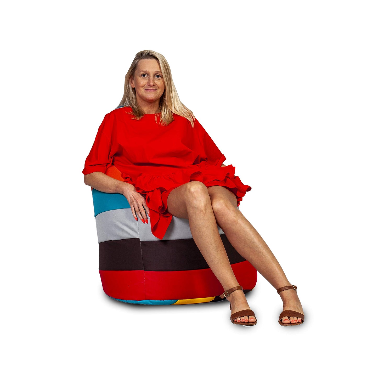 Ecopuf Sitzsack L Streifen - Outdoor und Indoor Polyester Bean-Bag mit Anti-Verlust Reißverschluss - 70x110 cm