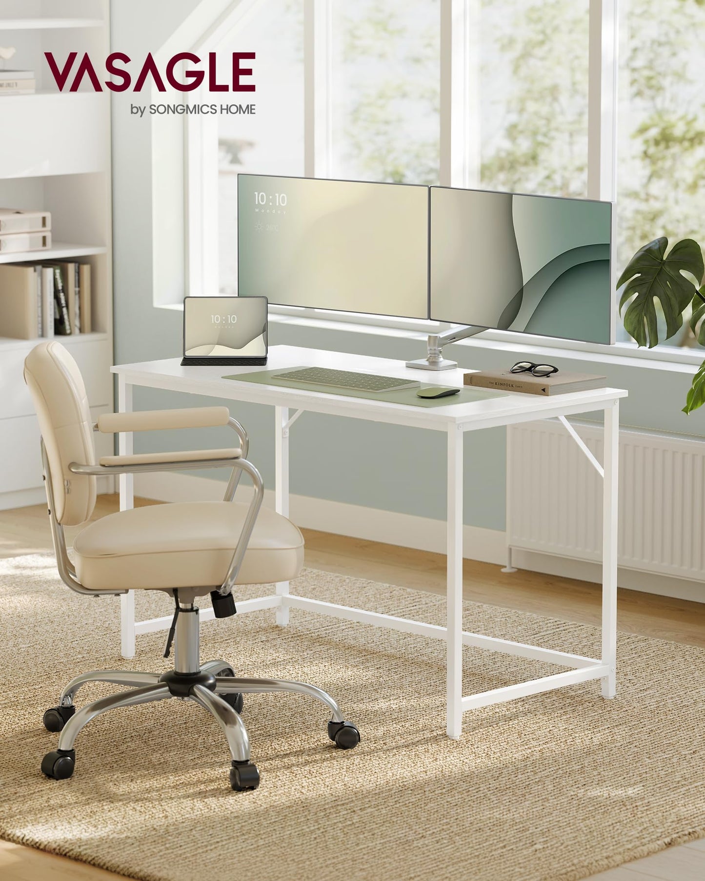 VASAGLE Schreibtisch, Kleiner Computertisch, Bürotisch, für Arbeitszimmer, Schlafzimmer, 60 x 120 x 76 cm, moderner Stil, Metallgestell, ahornweiß LWD039W01