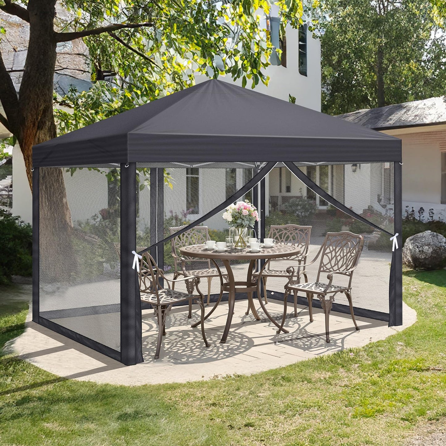 LEADZM Pavillon 3x3m,Faltpavillon,Wasserdicht,UV Schutz 50+,Höhenverstellbar mit 4 Moskitonetzen, Stabil, Ideal für Garten, Terrasse, Camping und gewerbliche Nutzung