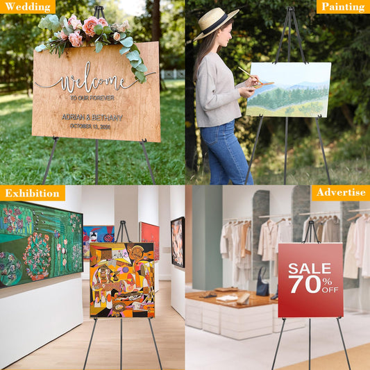 PUWOWYE Künstler Staffelei Stand, 160cm Verstellbares Stativ Tisch Kunst Leinwand Malerei Display, Easy Folding Studio Teleskop Boden Staffeleien für Hochzeit Poster Innen Außen, Schwarz