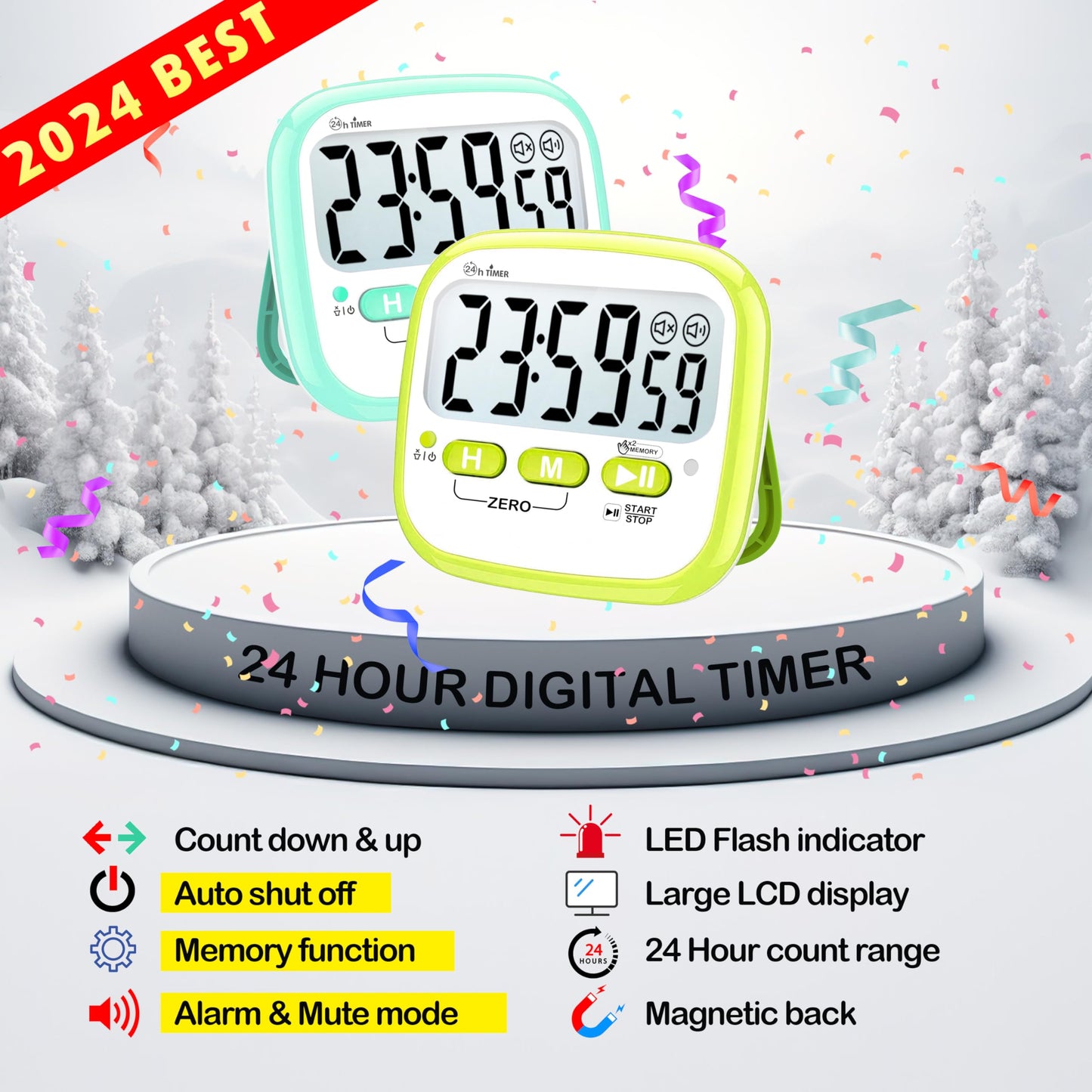 Antonki 2 Stück Timer für Kinder, Digitaler Küchentimer zum Kochen, Eieruhr Digitaler, Magnetisch Stoppuhr Timer für Klassenzimmer, Übung, Badezimmer, Backofen, Backen, Tabelle-Inklusive Batterie
