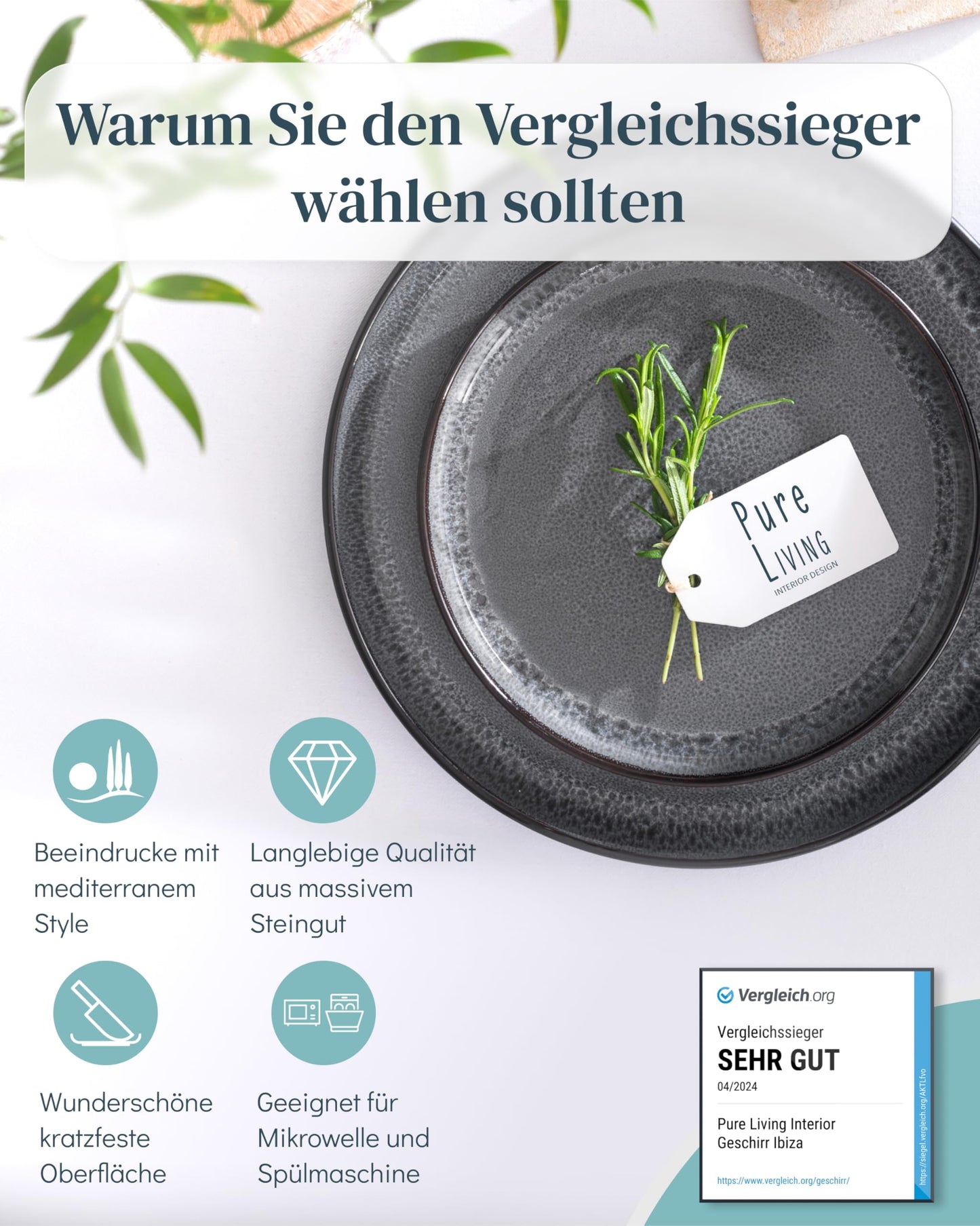 Servierplatte Steingut Ibiza - Hochwertige Mediterrane Servier Teller Groß - Spülmaschinen-, Mikrowellen- und Kratzfest - Serving Plate Oval, Servierteller Groß - Pure Living Geschirr in Grau
