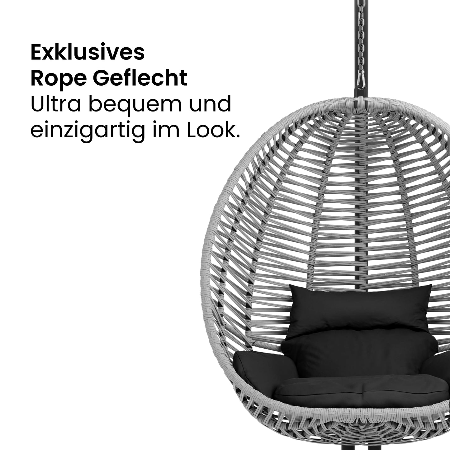 Mega Holz RLXME Tulum Outdoor Hängesessel mit Gestell - Bequemer Hängekorb Sessel - Rope Boho Swing Egg für Terrasse, Garten, Indoor