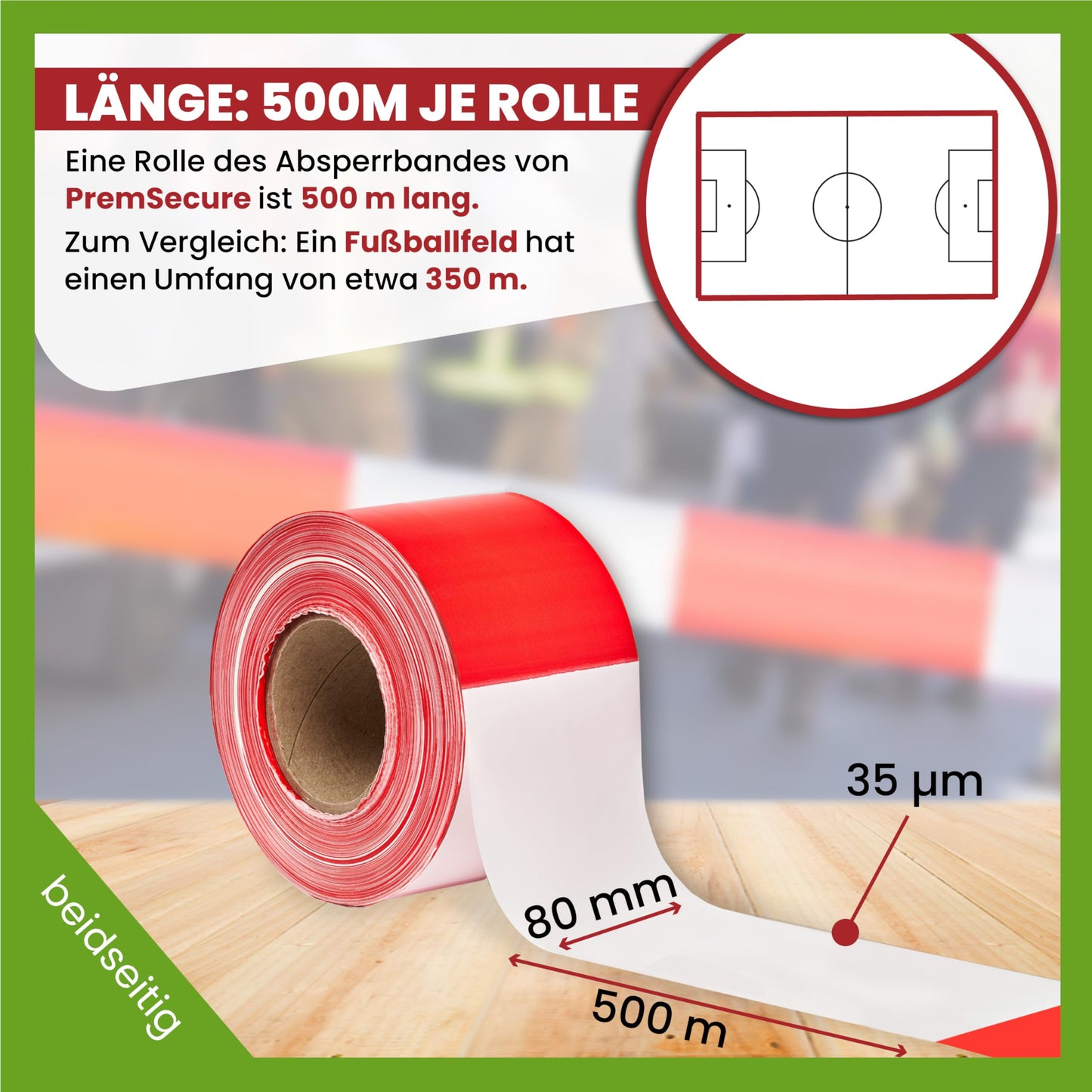 Absperrband 500m x 80 mm Flatterband rot weiß Baustelle Feuerwehr Polizei im Karton extrem reißfest 35 µm Baustellenband Sichern von Gefahrenstellen Absperren rotes Warnband für Kinder