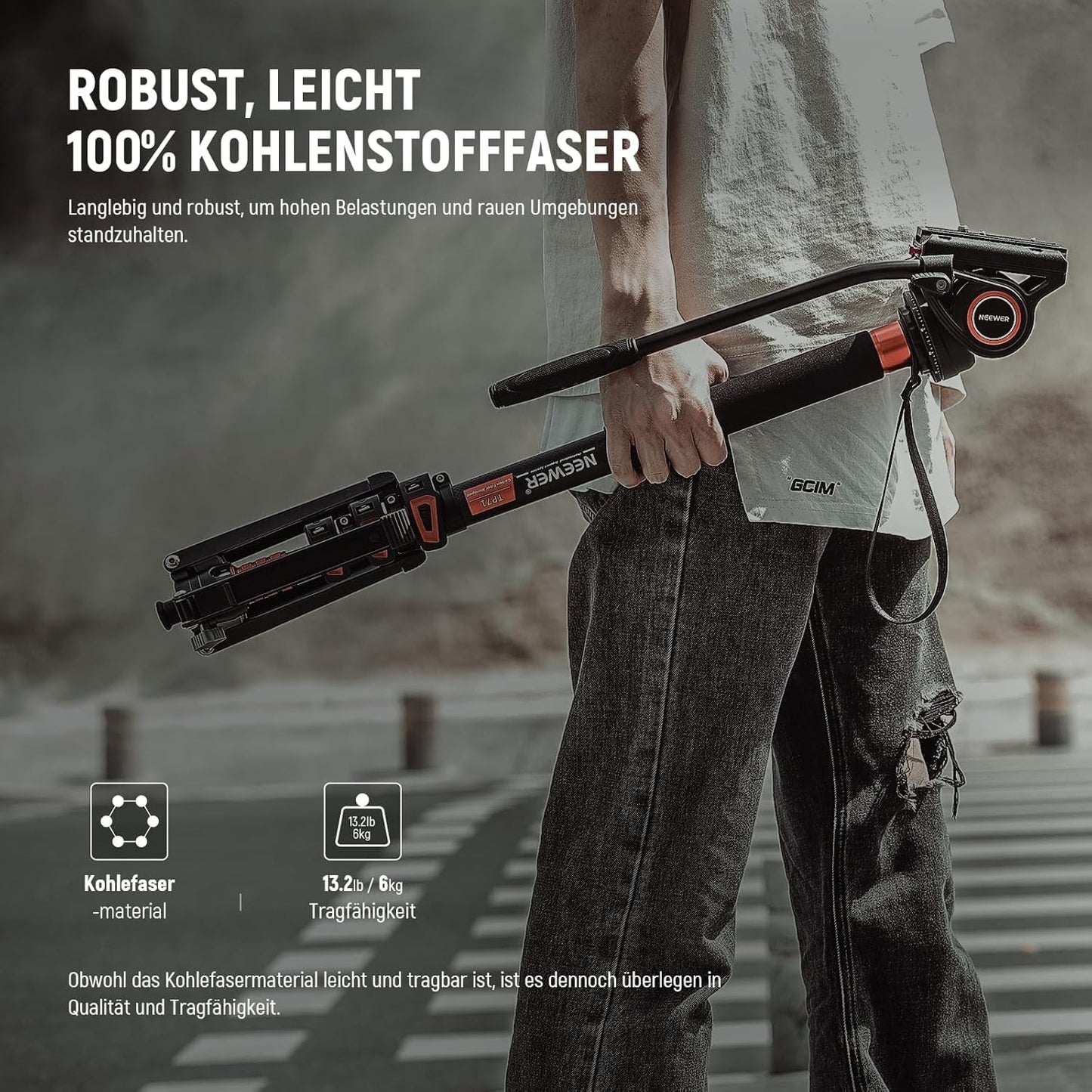 NEEWER 71,6" Pro Kamera Einbeinstativ, Teleskop Kohlefasereinbeinstativ mit Schnellwechselplatte, für DJI RS Gimbals, abnehmbare Basis für Kamera Camcorder, maximale Belastung 6kg, TP71