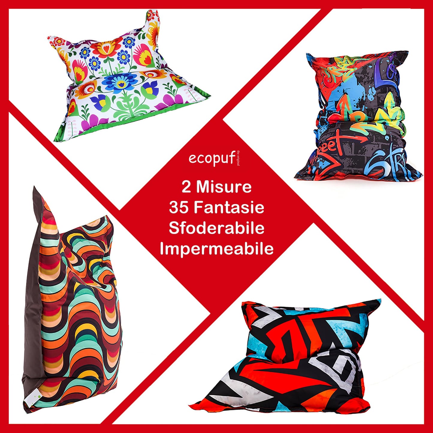 Ecopuf M-Sitzkissen für den Außenbereich, wasserdicht, aus Polyester, abnehmbar, 135 x 170 cm