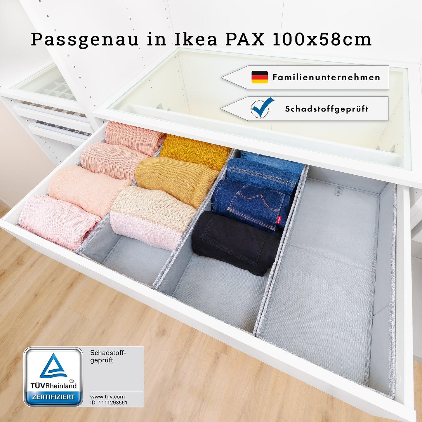 SIMPLE JOY® PAX100 FileFolding Box für IKEA Pax Kleiderschrank; DAS ORIGINAL; passgenau; Stabiler Boden; Schubladen Ordnungssystem, 4er Set