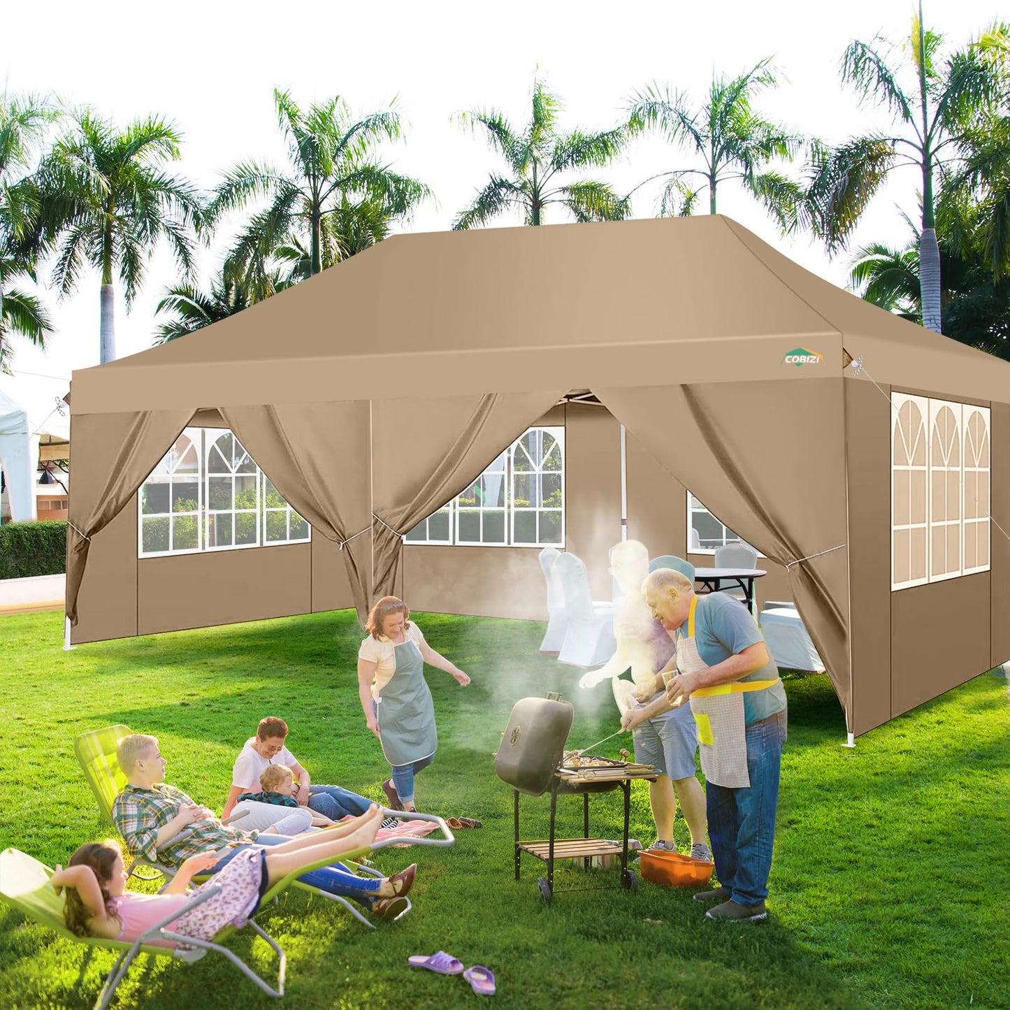 COBIZI Pavillon 3x6,Faltpavillon 3x6 Wasserdicht Stabil, Partyzelt mit 6 Seitenwänden, Upgrade-Hochdach und Tragetasche, Outdoor Pop Up Gartenpavillon für Fest, Hochzeit, Picknick, Markt, UV 50+
