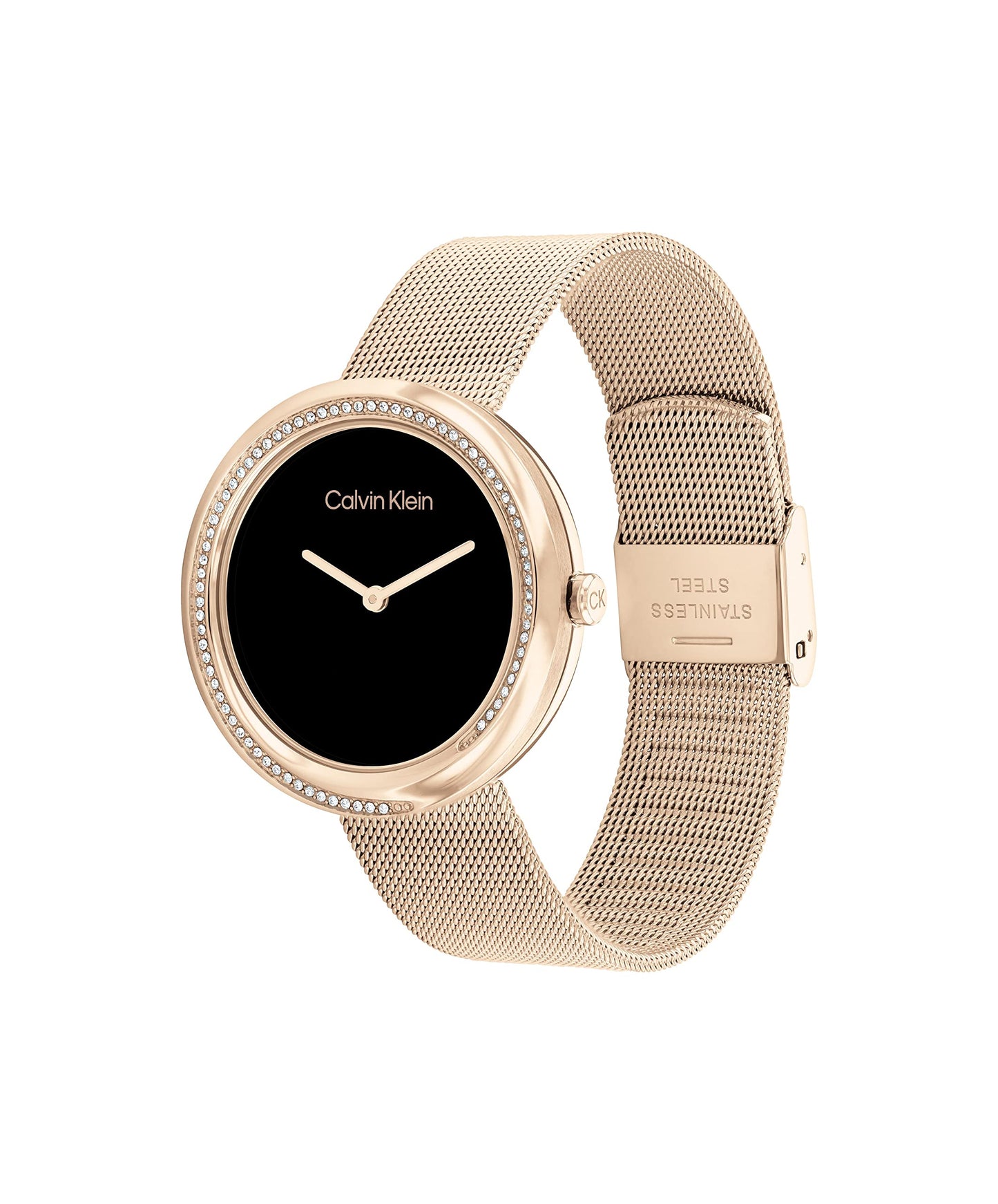 Calvin Klein Analog Quarzuhr für Damen mit Rotgoldfarbenes Edelstahl-Mesh-Gliederarmband - 25200151