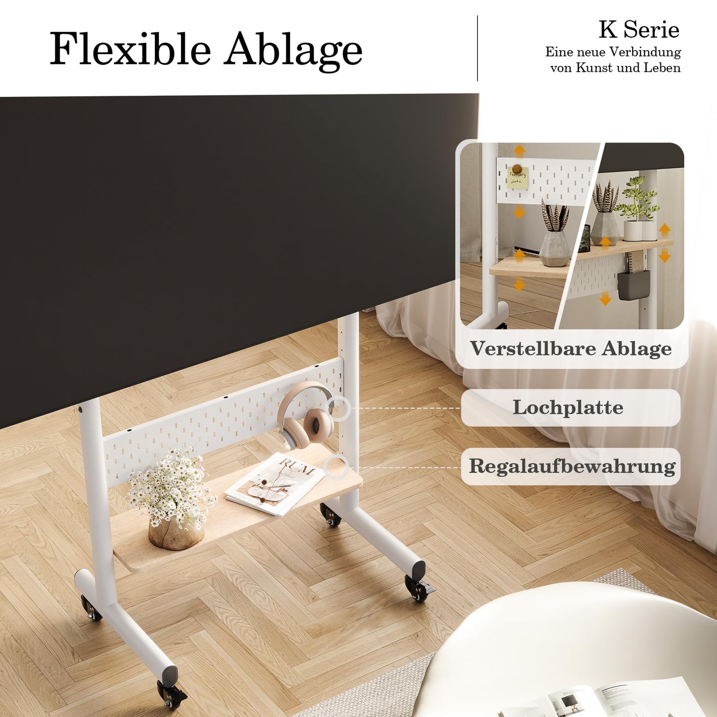 FITUEYES TV Ständer Rollbar Fernsehständer mit Rollen TV Rollwagen höhenverstellbar für 40-85 Zoll Fernseher Max 60KG VESA 600x400 mm