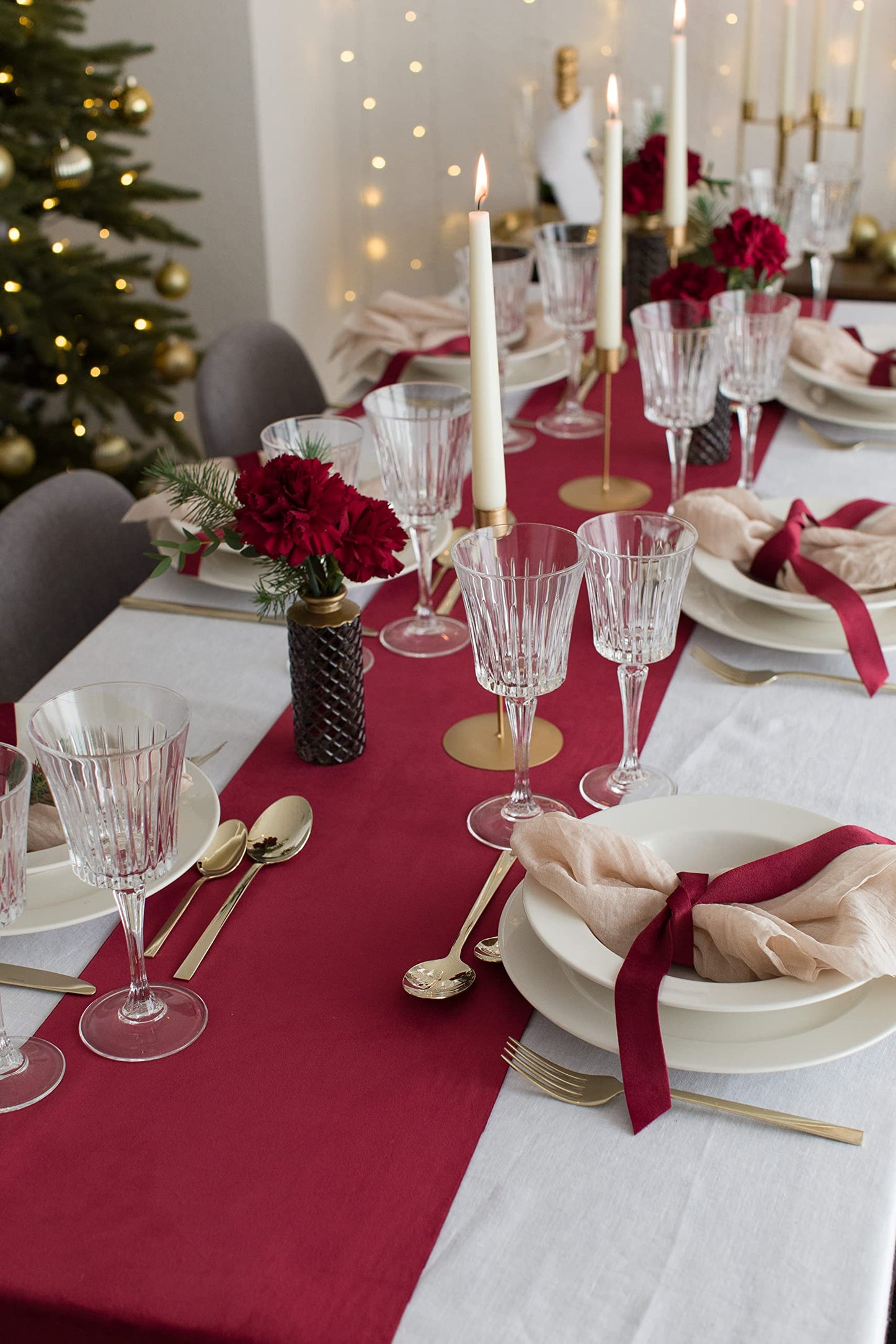 100%Mosel Tischläufer Samt, in Bordeaux Rot (28 cm x 5 m), Tischband aus Polyester in Matter Samt-Optik, edle Tischdeko für Hochzeit und Weihnachten, Dekoration zu besonderen Anlässen