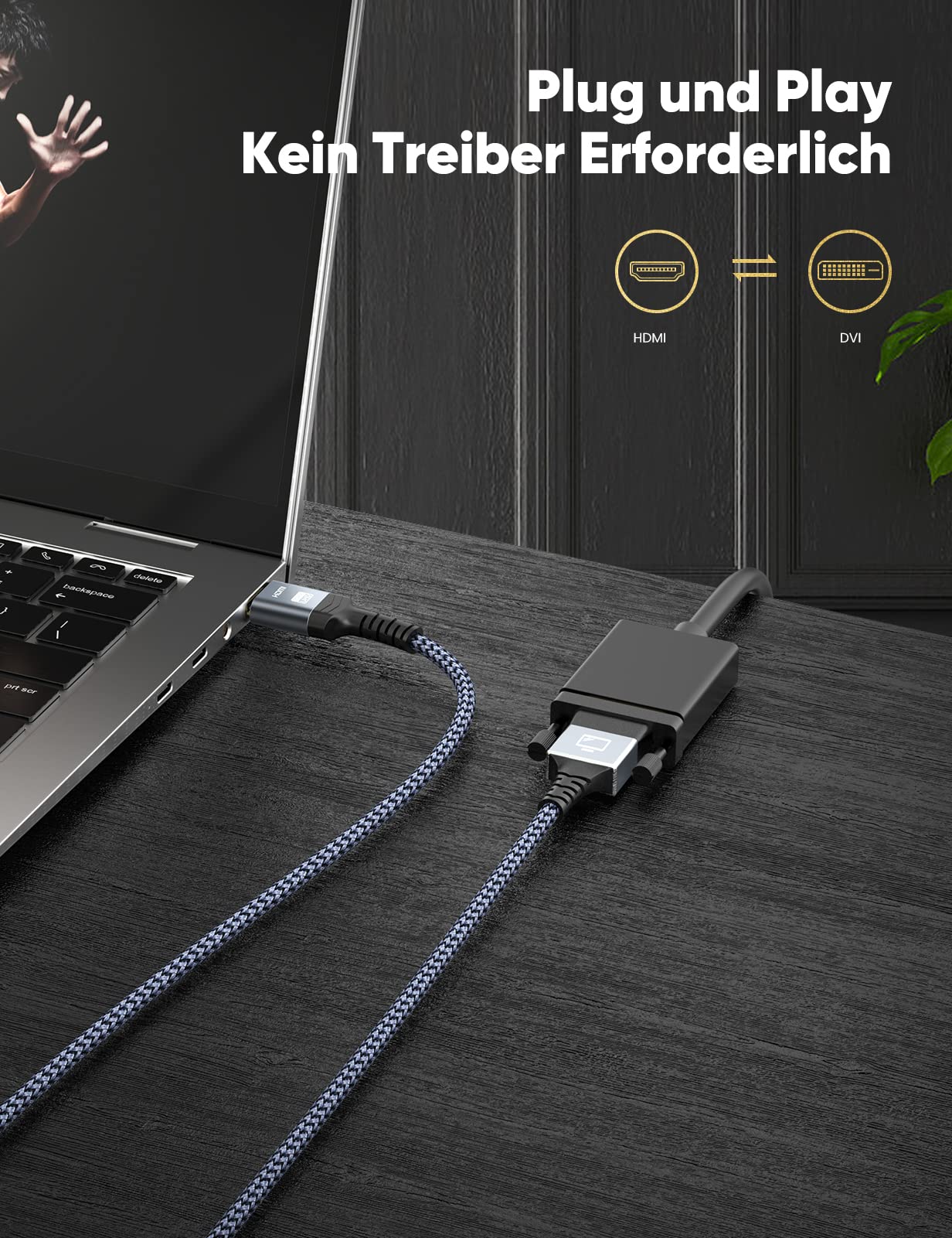 SNOWKIDS HDMI auf DVI Adapter Kabel 1.8m, Adapterkabel (Neuester Standard) mit 1080P Highspeed Full HD 24+1 bidirektional Konverter unterstützt 3D,DVI D auf HDMI