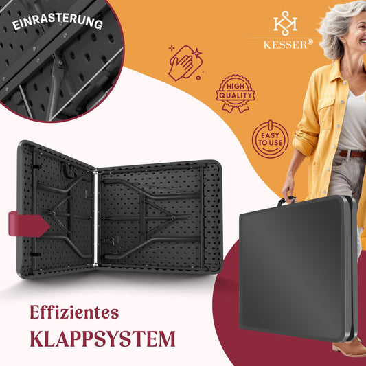 KESSER® Buffettisch Tisch klappbar Kunststoff 183x76 cm Campingtisch Partytisch Klapptisch Gartentisch für Garten, Terrasse und Balkon zusammenklappbar 6 Personen inkl. Cover & Tragegriff, Anthrazit