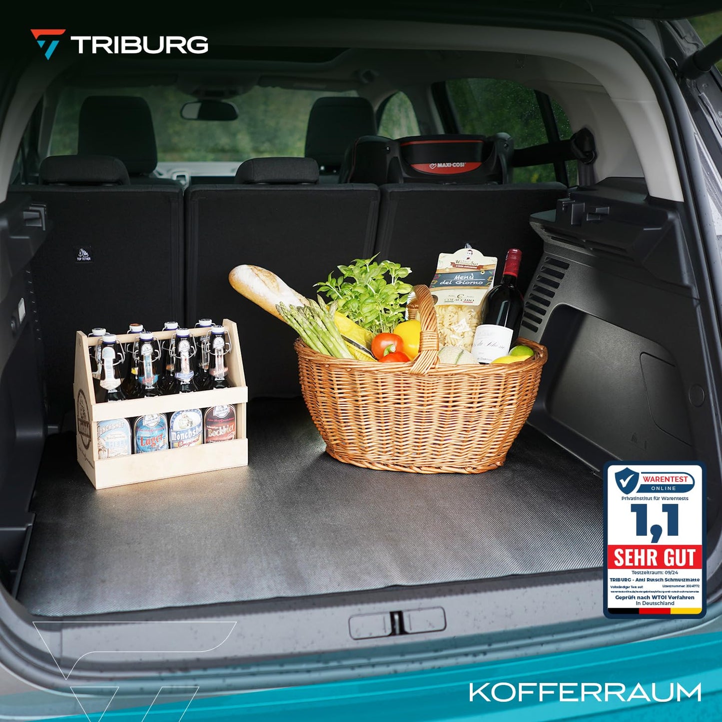 TRIBURG Universal Anti-Rutsch Schmutzmatte 120×100 cm – Zuschneidbar, Wasserdicht und Rutschfest, Kofferraummatte & Schutzmatte für Auto, Schubladen und Haushalt – Schwarz