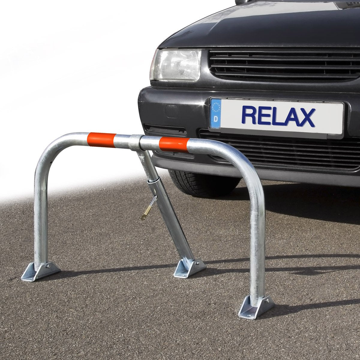 Relaxdays Parkplatzsperre klappbar, Parkbügel mit Vorhängeschloss, Stahl, HBT: 45x76x32cm, Sperrbügel Parkplatz, silber