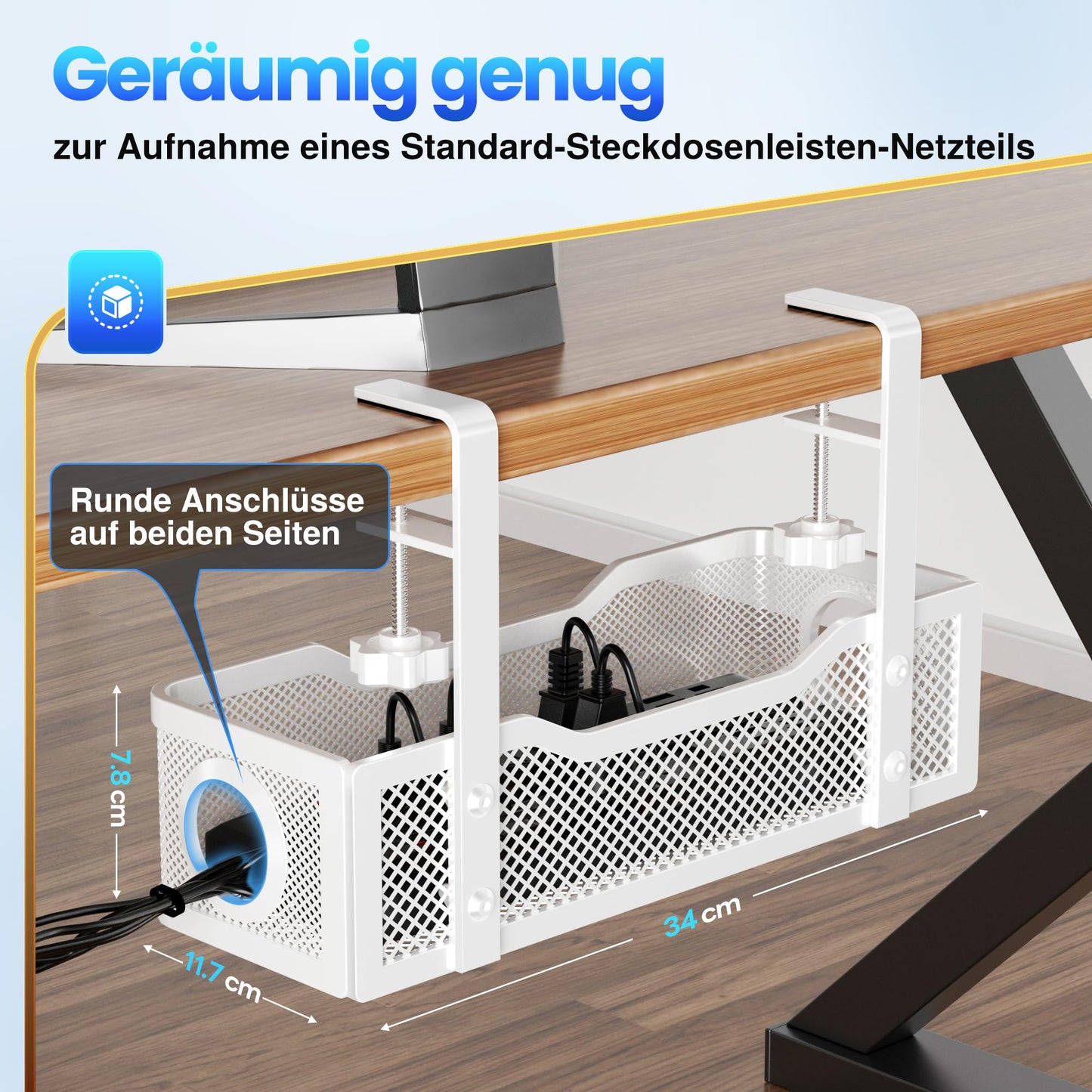 Cinati Kabelmanagement-Ablage unter dem Schreibtisch, Kabelmanagement unter dem Schreibtisch, ohne Bohren, Schreibtisch-Kabelmanagement-Box für Büro, Zuhause – keine Schäden am Schreibtisch