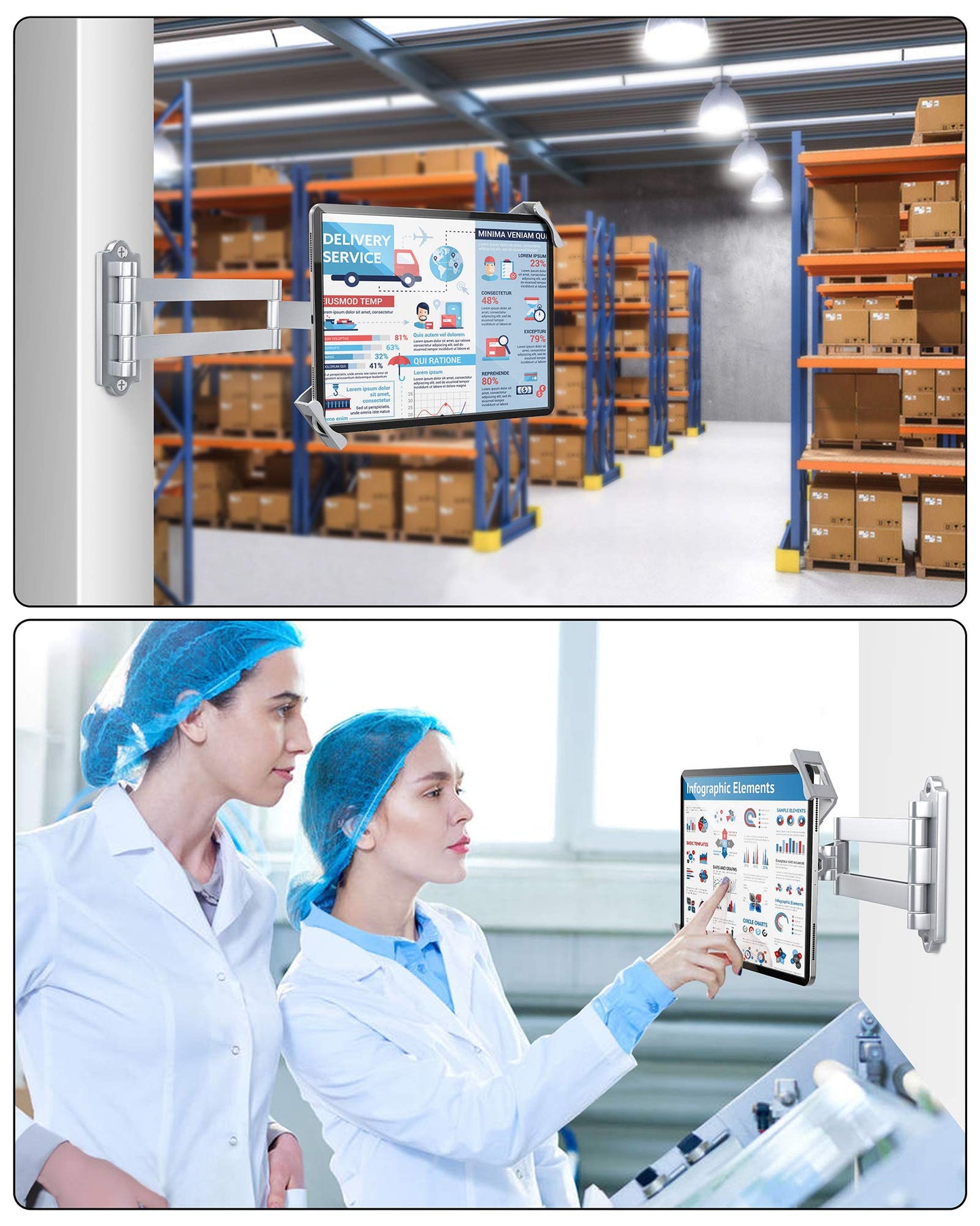 AboveTEK Tablet Wandhalterung iPad Ständer für 7-11Zoll Tablets/iPad/Galaxy Tab/Slate/Fire Tablet Halterung mit Anti-Diebstahl-Sicherheitsschloss und -Schlüssel Silber