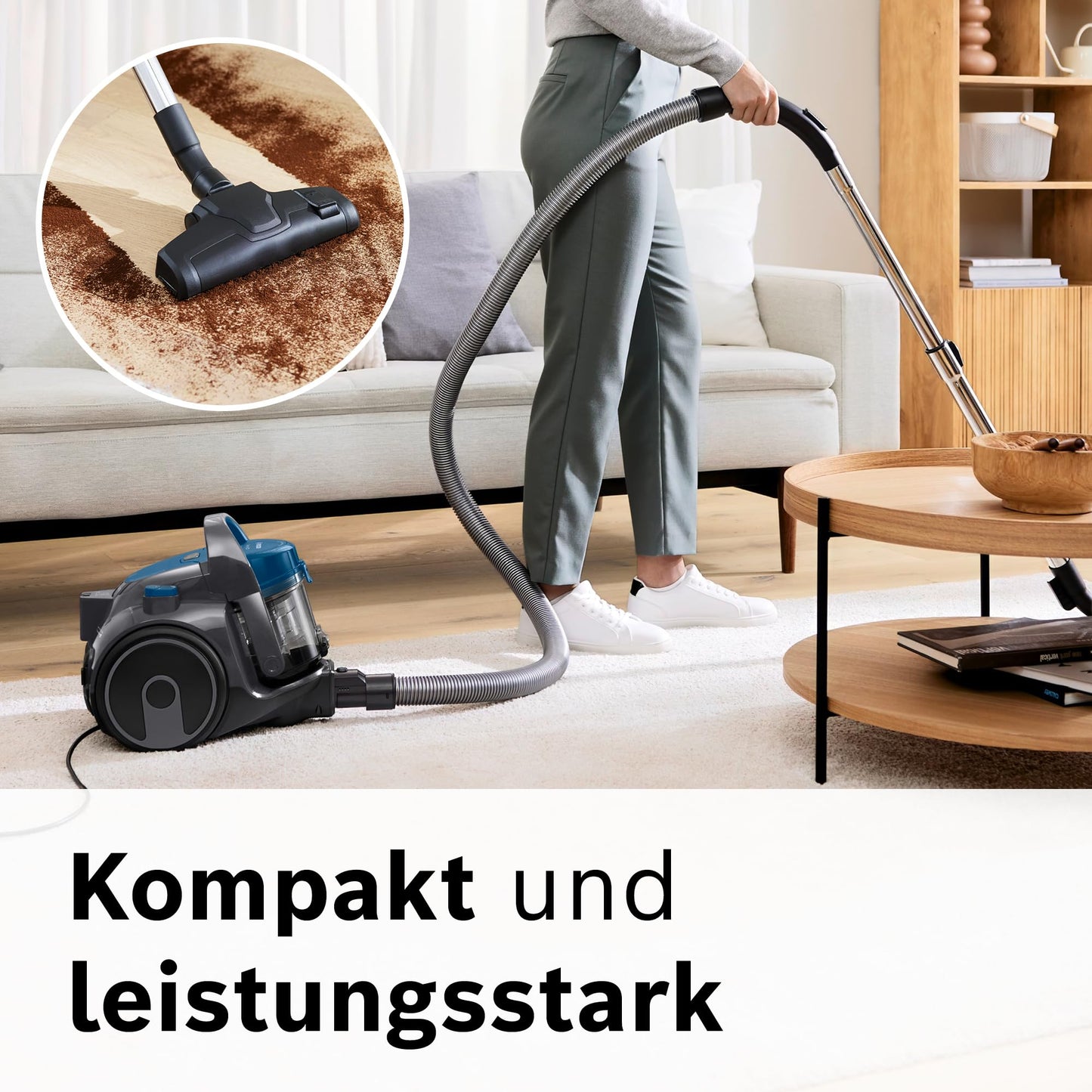 Bosch Staubsauger beutellos Clean´n Serie 2 BGC05A220A, Bodenstaubsauger, Bodendüse für Parkett, Teppich, Fliesen, Hygiene-Filter, langes Kabel, leise, leicht, 700 W, blau