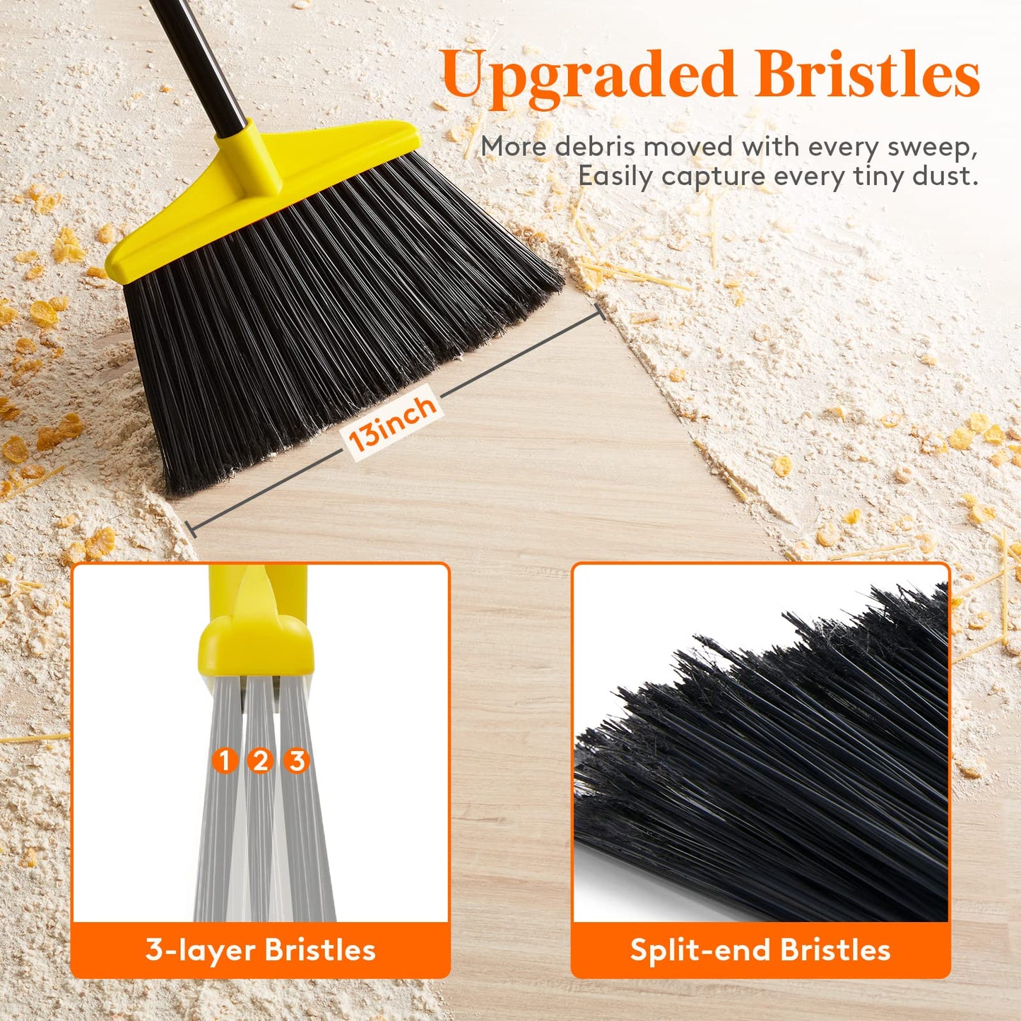 Lifewit Außen/Innen Besen für schwere Aufgaben, Kommerzieller Besen mit 1,35m langem ausziehbarem Stiel, Haushaltswinkel-Eckbesen für Terrasse, Garage, Oberdeck, Lobby, Hof, Gelb