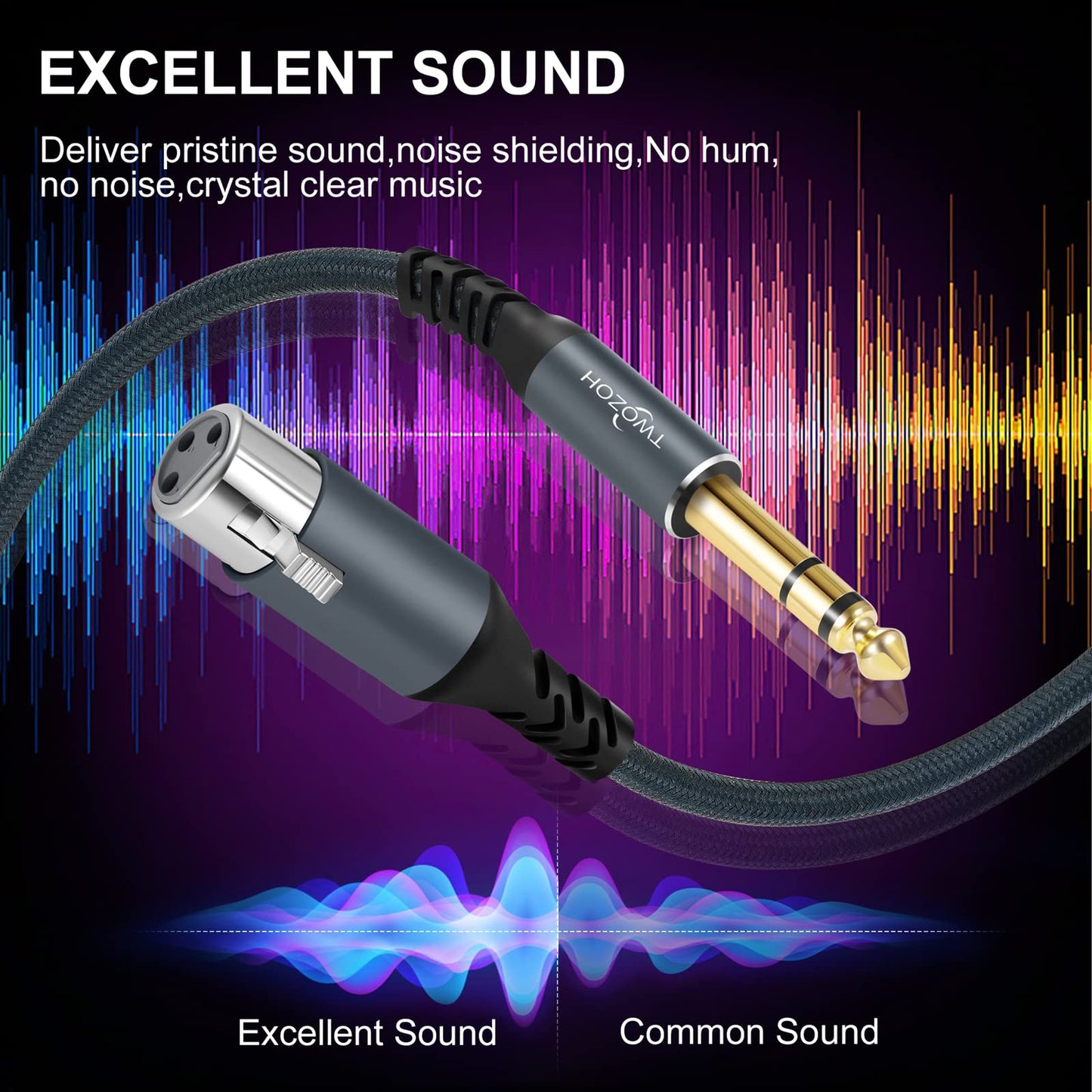 Twozoh XLR Buchse auf 6,35 mm TRS Kabel 2M, Geflochtenes Klinke Stereo 6,35 mm stecker auf 3 poliges XLR Mikrofonkabel (Professional/HiFi)