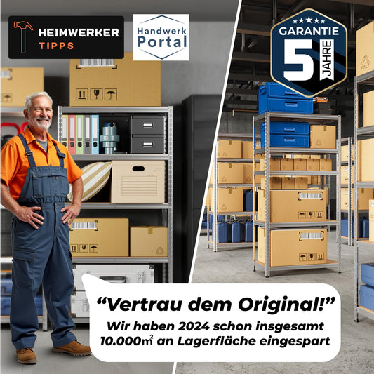Regal-Set aus verzinktem Stahl – 2er Set 180x90x40 cm, 5 MDF-Böden, bis 1250 kg Traglast – Werkstatt- & Lagerregal in Silber