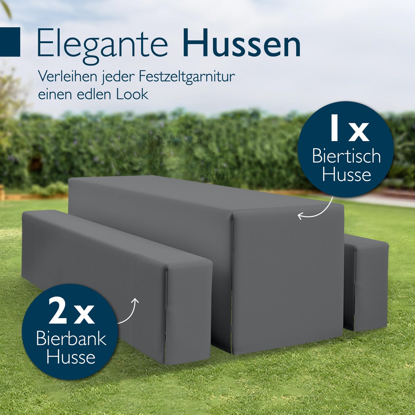 Beautissu Edles 3tlg Biertischhussen Set Blickdicht 50cm oder 70cm Bierzeltgarnitur – Dicker Stoff Knitterfrei Bierbankauflagen Bodenlang – Biertischhusse Bierbankhusse Biertisch – 220x50cm Anthrazit