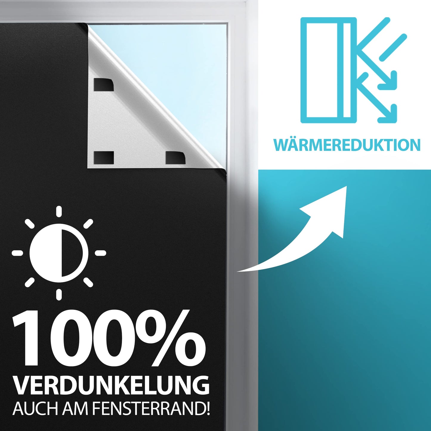Xcelenze - Fenster Verdunkelung 100% lichtundurchlässig | 2m x 1,45m schwarz | Sonnenschutz Dachfenster Reise Verdunklungsrollo Mikro Saugnapf | Verdunkelungsfolie Verdunklungsstoff (1)