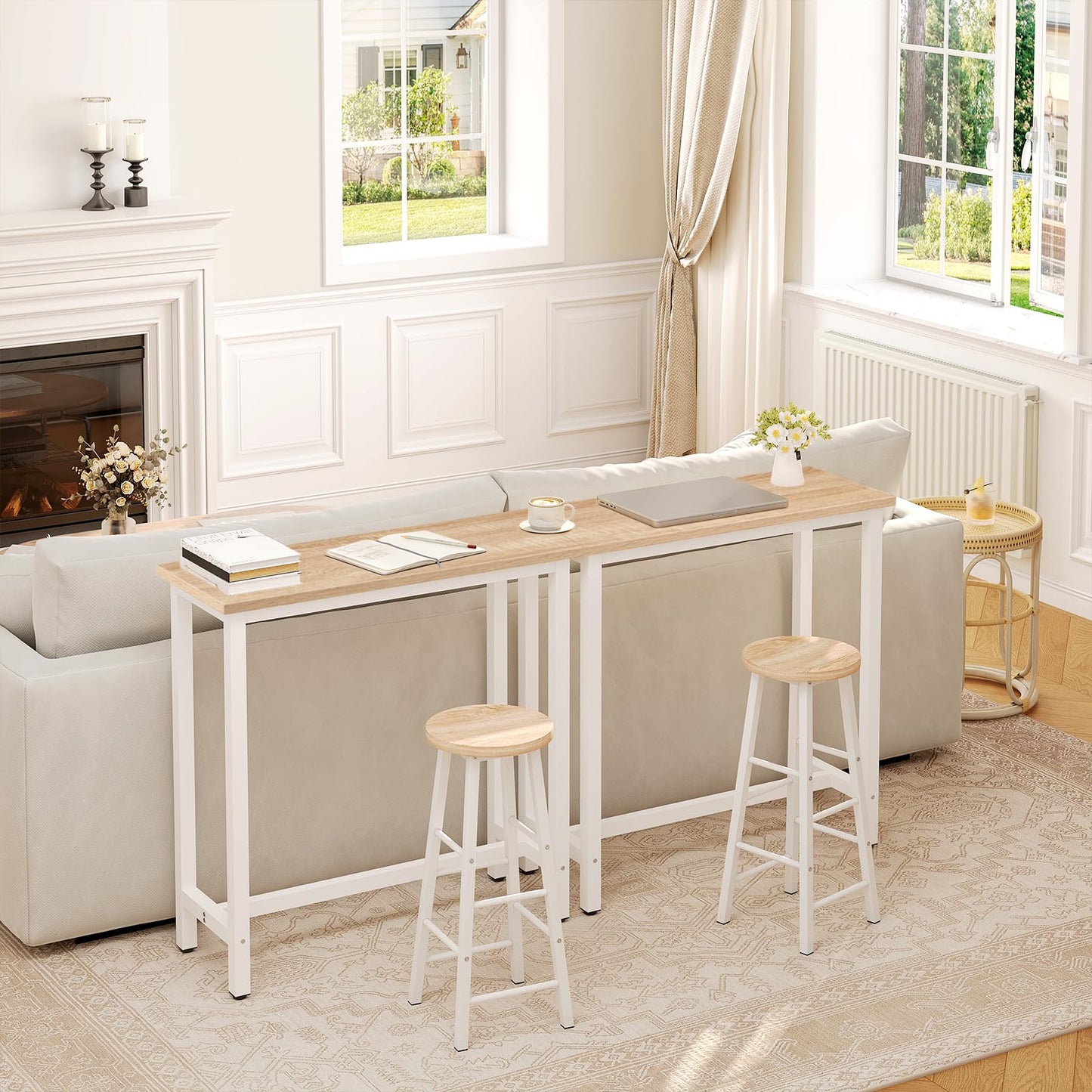 WOLTU 1x Bartisch Bistrotisch Stehtisch Esstisch, Metallgestell, Tischplatte aus MDF, Helleiche, 100x40x100cm(BxTxH)