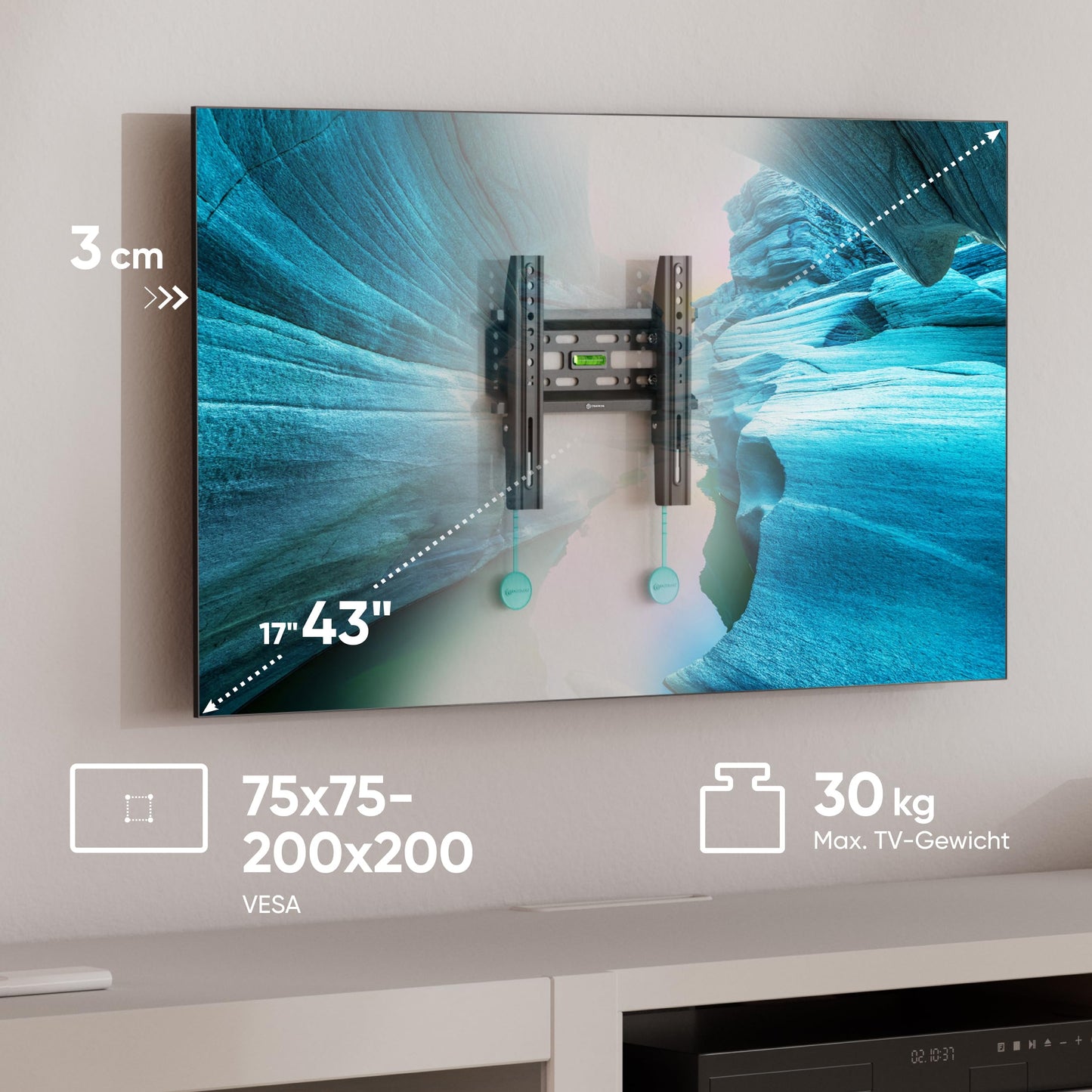 ONKRON Wandhalterung für TV 17" - 43" mit einem Gewicht bis zu 30 kg max VESA 200x200 schwarz FM1