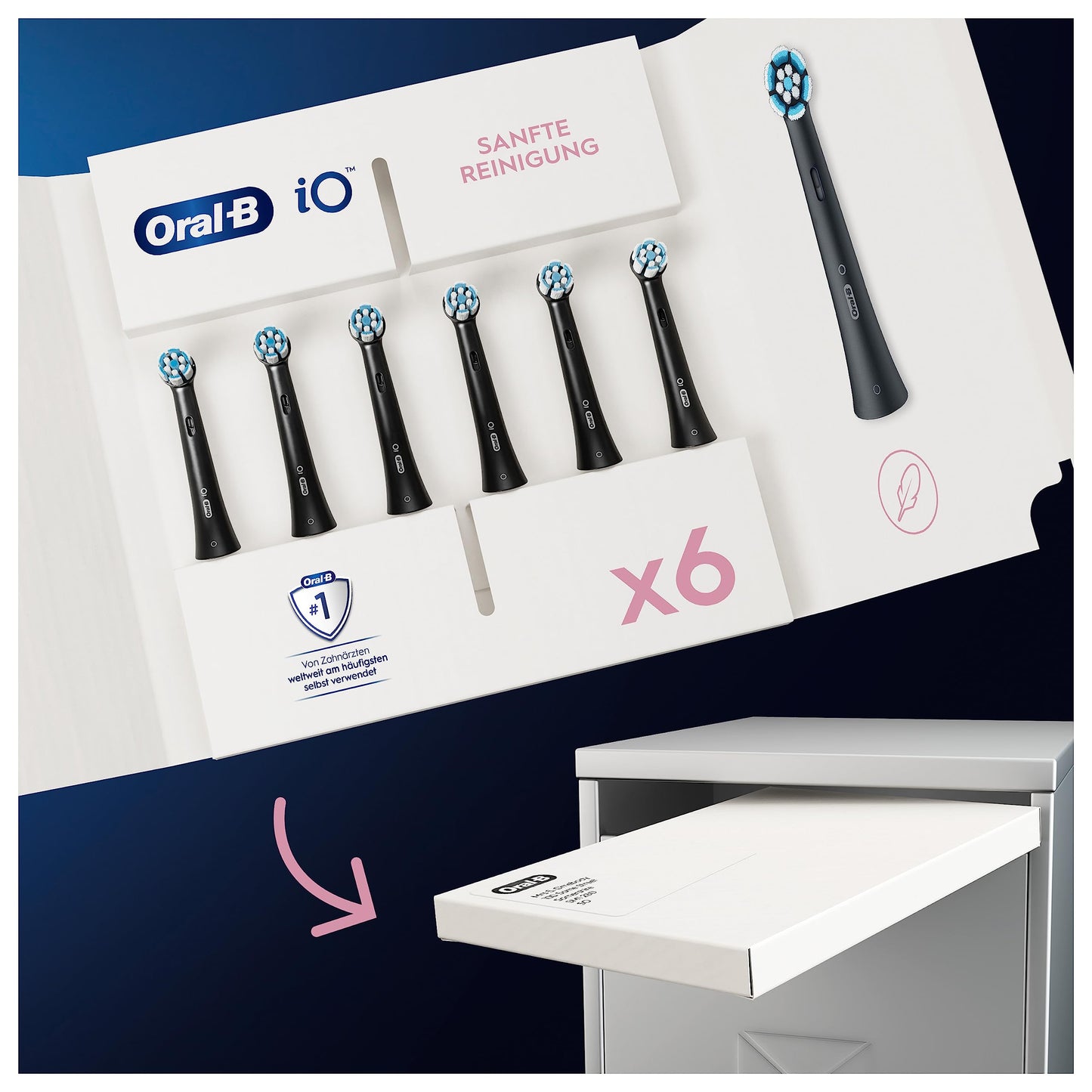 Oral-B iO Sanfte Reinigung Aufsteckbürsten für elektrische Zahnbürste, 6 Stück, sanfte Zahnreinigung, original Zahnbürstenaufsatz für Oral-B iO Zahnbürsten, briefkastenfähige Verpackung, Schwarz