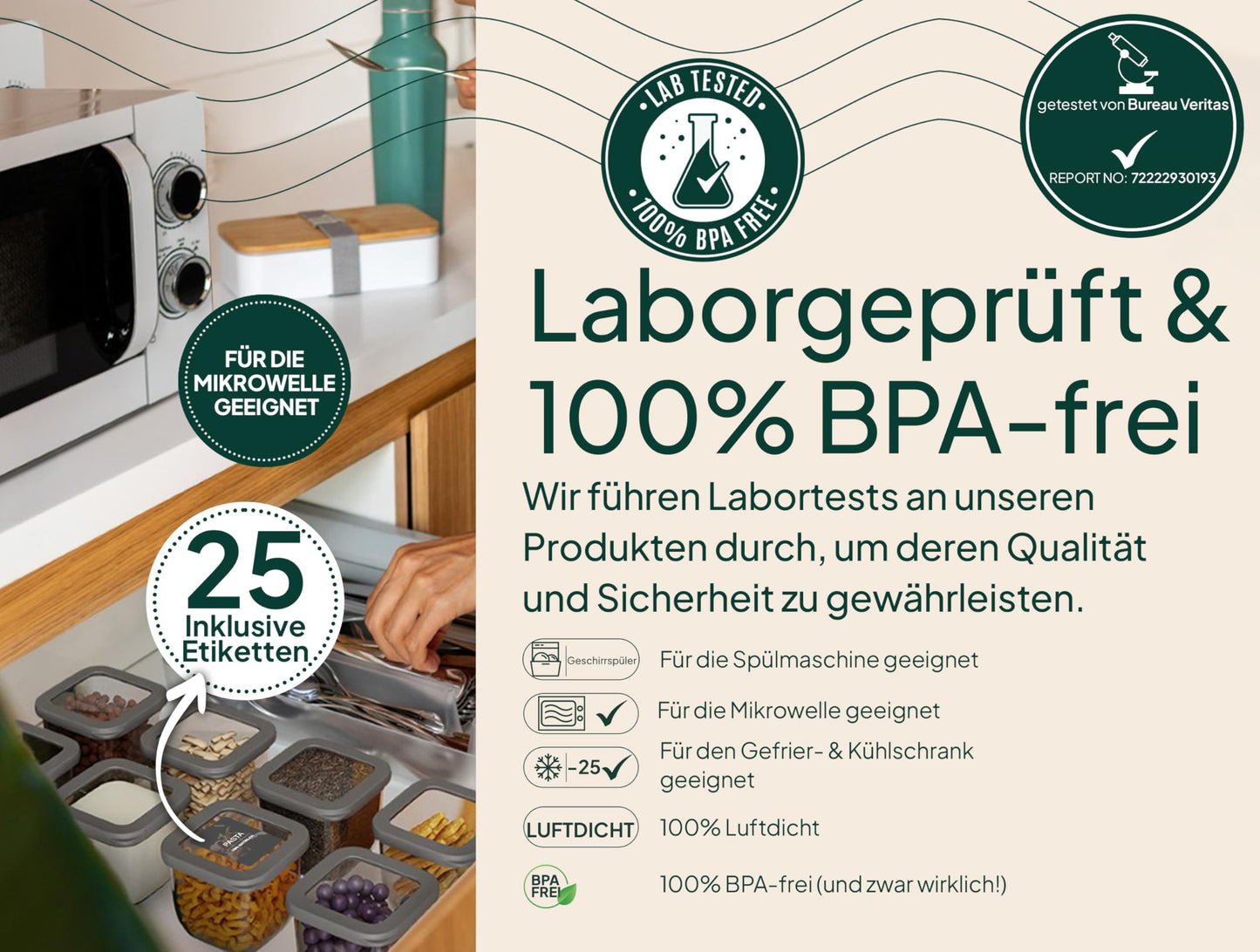 uandu Vorratsdosen mit Deckel Luftdicht - 12er Vorratsbehälter Set | Aufbewahrungsbox Küche Aufbewahrung & Organisation | BPA Frei | Küchen Organizer | Vorratsdosen für alle trockenen Lebensmittel