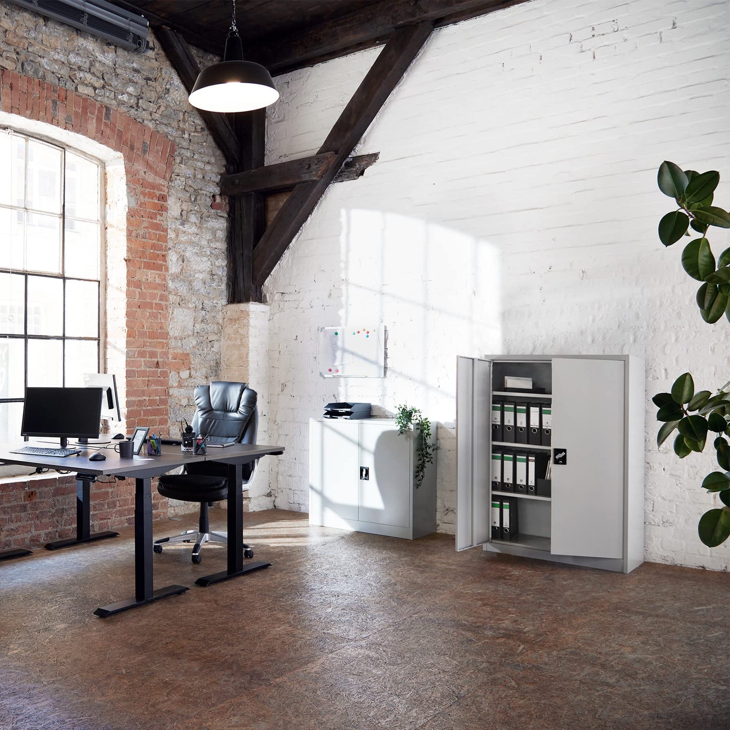 tectake Aktenschrank 140x90x40 cm – Abschließbarer Büroschrank aus Stahl mit 3 höhenverstellbaren Einlegeböden