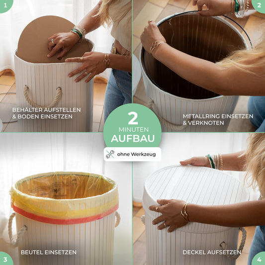 Ecojoo® Premium Gelber Sack Ständer aus FSC®-Bambus -doppelt verstärkt, Mülleimer Küche-geruchsdicht, Müllsackständer, Pfandflaschen Sammelbehälter, Abfalleimer Küche, Mülleimer 60l (schwarz)