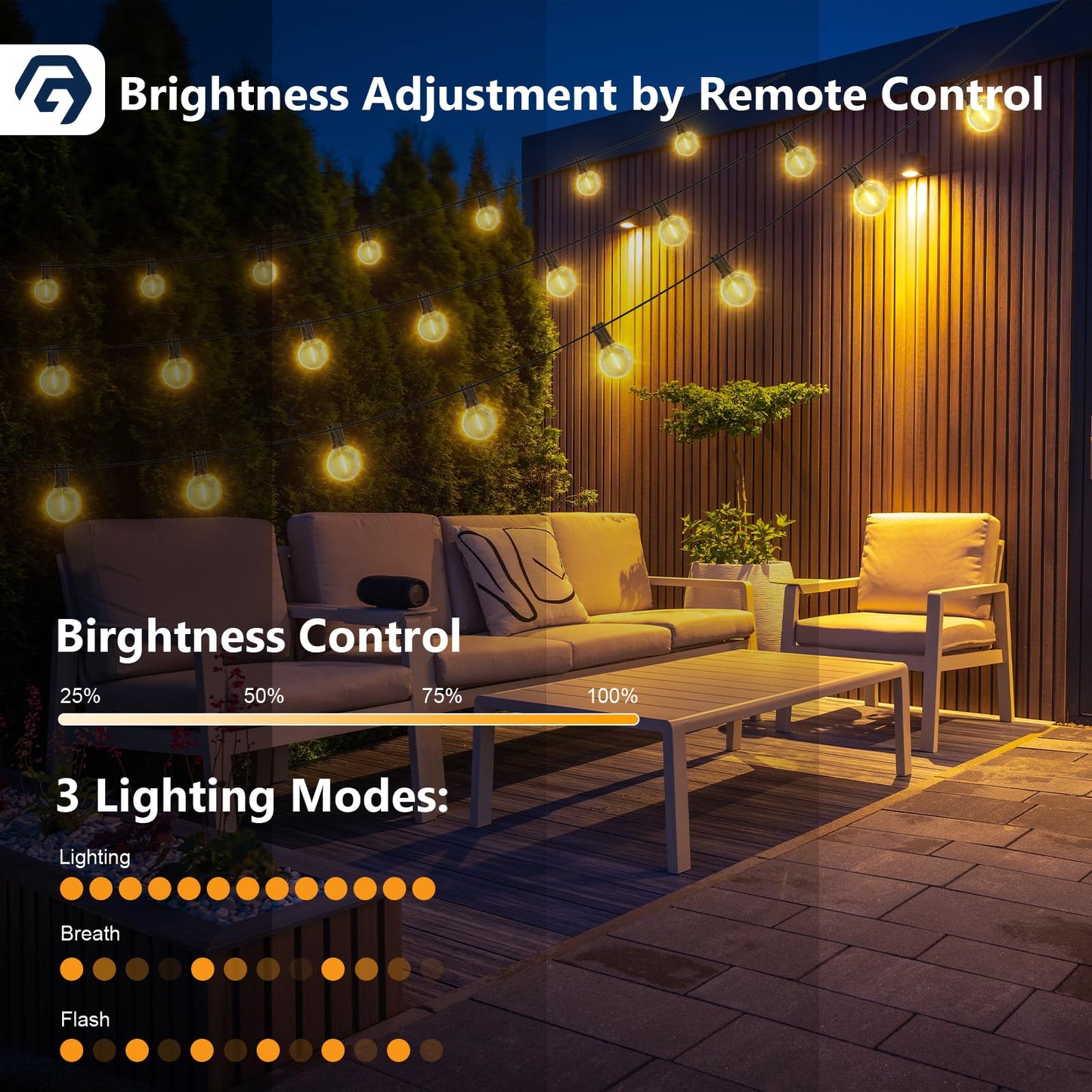 Led Lichterkette Außen Strom mit Fernbedienungen, Dimmbar 30M Outdoor Lichterketten Aussen mit 50+2 G40 Glühbirnen, Wasserdicht Garten Lichterkette für Terrasse Party Balkon