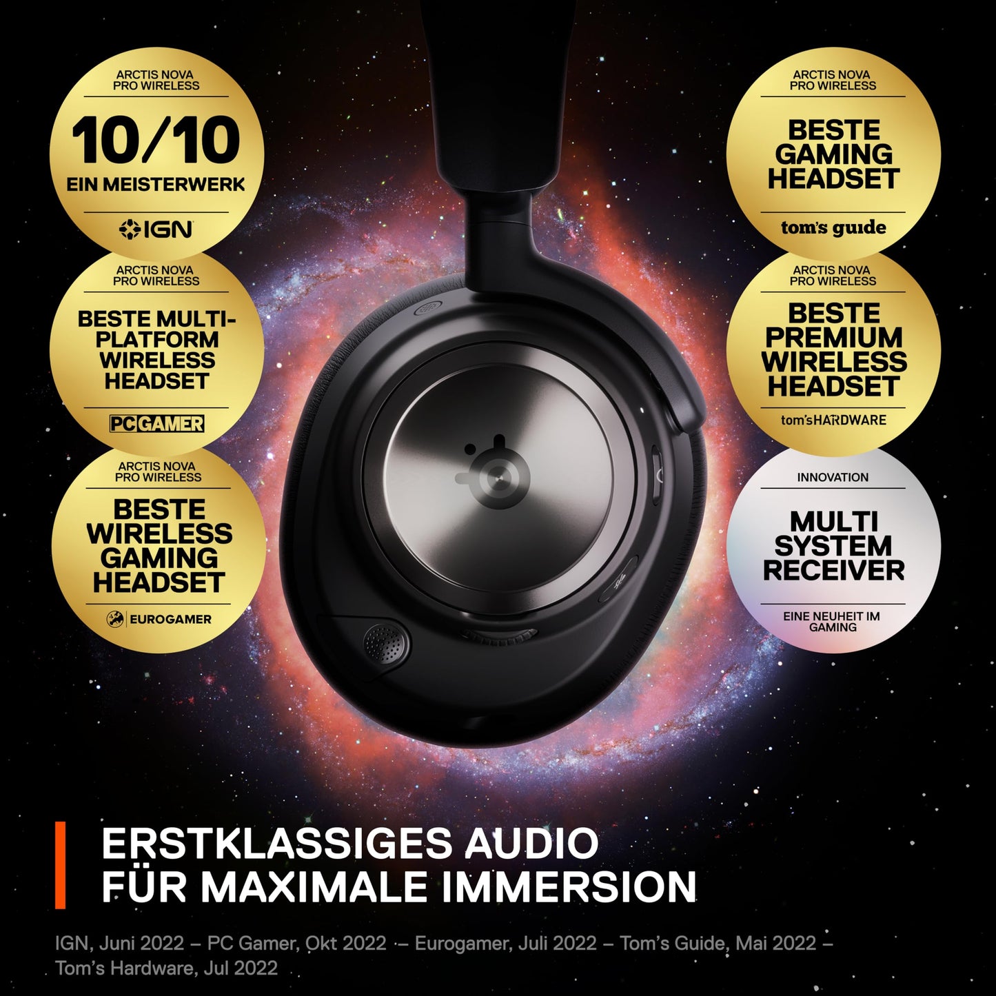 SteelSeries Arctis Nova Pro Wireless - Multi-System Gaming-Headset – Hi-Fi-Treiber – Active Noise Cancellation – Infinity Power System – PC, PS5, PS4, Switch, Smartphone