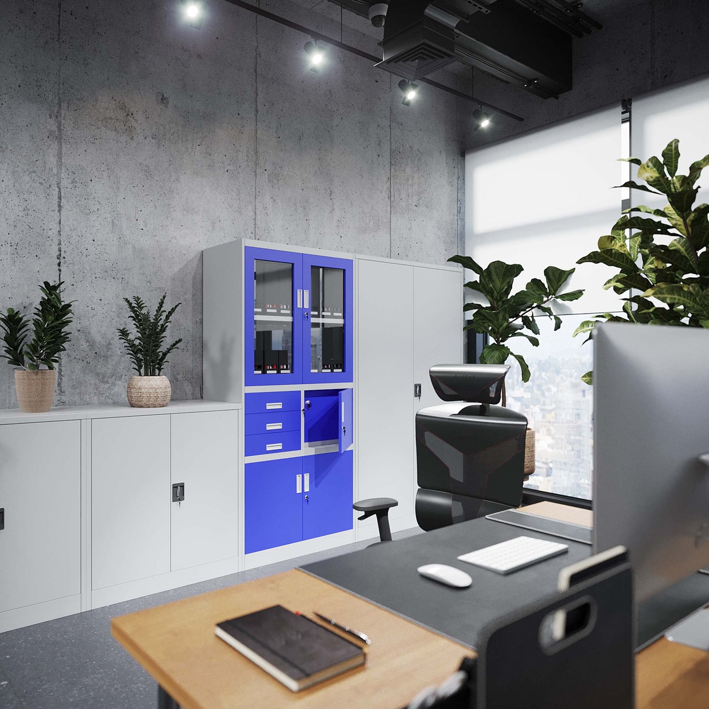 Jan Nowak Aktenschrank C001H – 195x90x40 cm – Abschließbarer Metallschrank aus Stahlblech, Grau