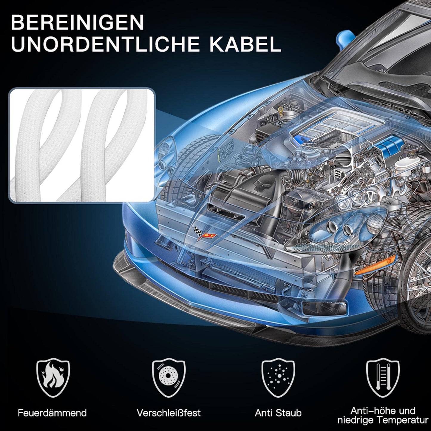 AGPTEK 2m Kabelschlauch, 25-39mm selbstschließend Kabelkanal, Flexibler gewebter Kabelmantel, Kabelmanagement für Schreibtisch, TV, Computer, PC, Kabelschutz für Hund, Katze, Weiß