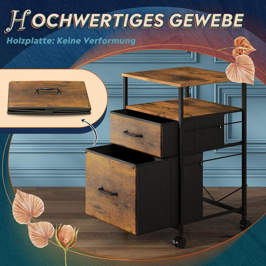 DEVAISE Rollcontainer, Aktenschrank mit 2 Schubladen und Offenes Fach, Büroschrank mit Feststellbaren Rädern, für A4/Legal/Letter, Vintagebraun-Schwarz