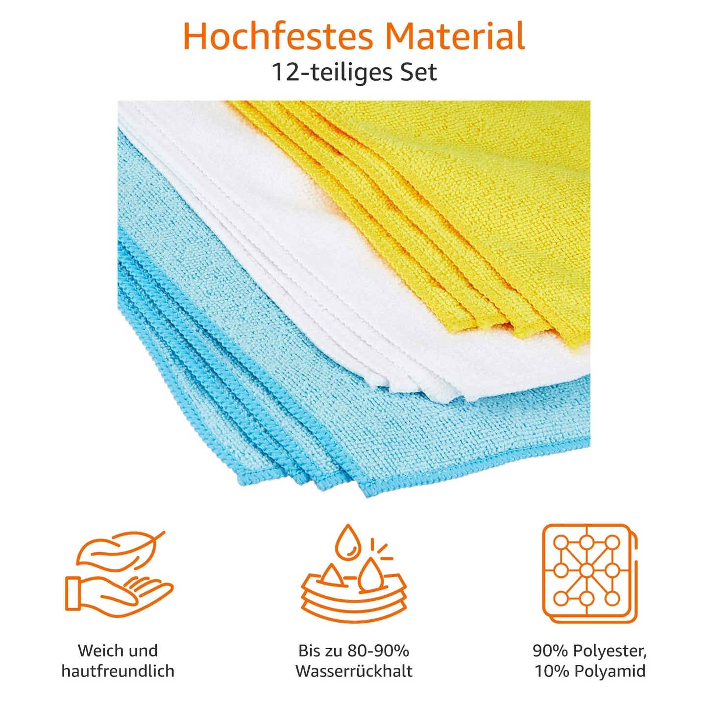 Amazon Basics – Mikrofaser Reinigungstuch, 12 Stück, Mehrfarbig, 30.5 L x 40.5 B cm