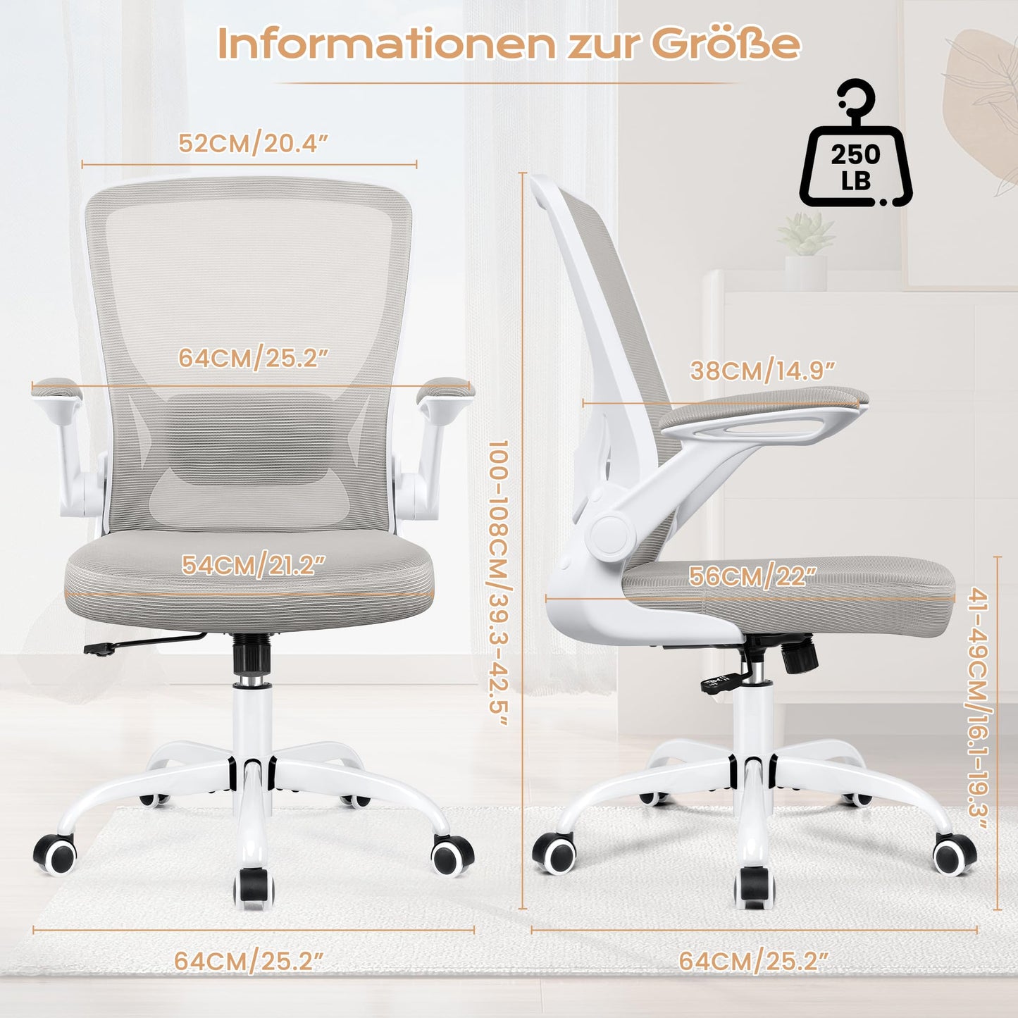 KERDOM Ergonomischer Bürostuhl mit klappbaren Armlehnen – atmungsaktives Netz, Lendenstütze, Schwarz