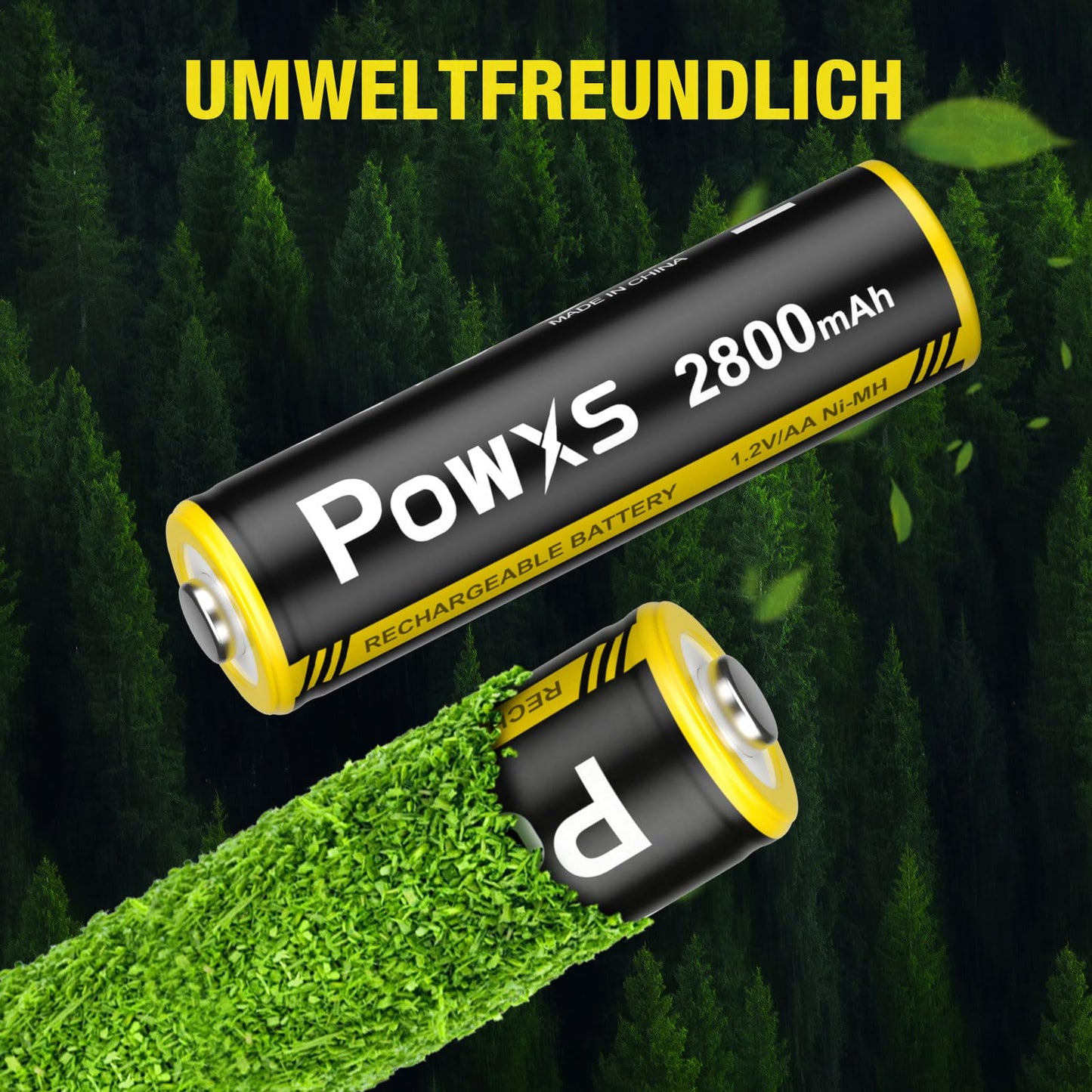 POWXS AA Akku 2800mAh 16 StĂĽck - Mignon AA Batterien Wiederaufladbar Geringe Selbstentladung, 1,500 Zyklen, 1.2v NI-MH Batterien AA