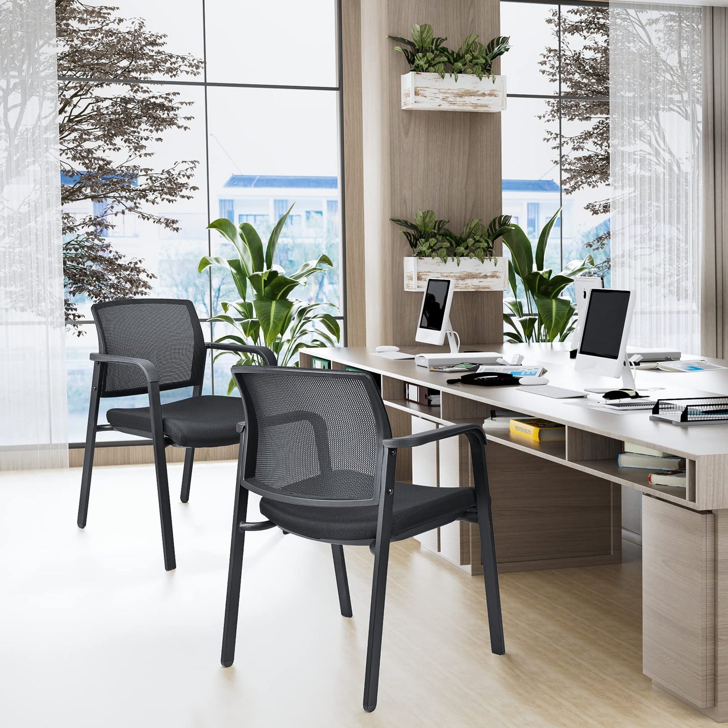 BASETBL Besucherstuhl, Konferenzstuhl für alle Fälle, Bürostühle mit festen Armlehnen, BIFMA-zertifizierter Stuhl, Stapelstuhl, 4er-Pack, Schwarz