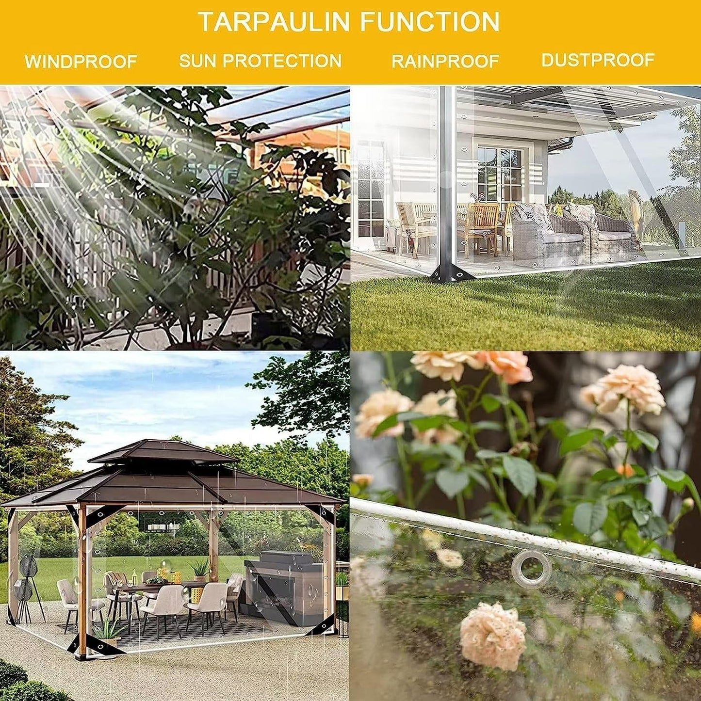 LCYFBE 2.4 x 2.4m Wasserdicht Plane Transparent Mit ösen, Regenschutz Abdeckplane, Klar Abdeckung für Pavillons, Pavillon, Balkon, Gärten, Pflanzendach, Gewächshaus Pet Hutch Dach