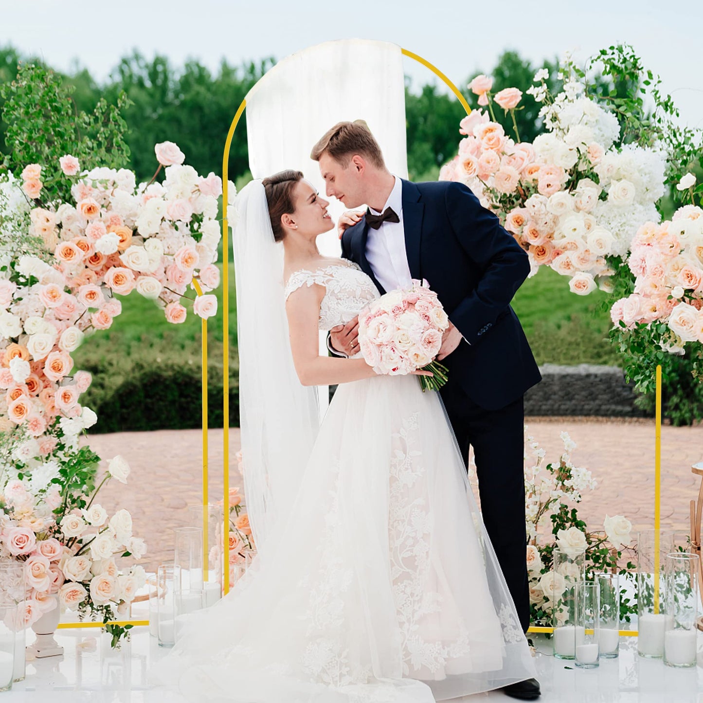 Putros Metall Hochzeitsbogen Hintergrund Ständer 3 Stück Gold traubogen Hochzeit Bogen Rahmen Set für Geburtstag Party Zeremonie Ballonbogen Dekoration